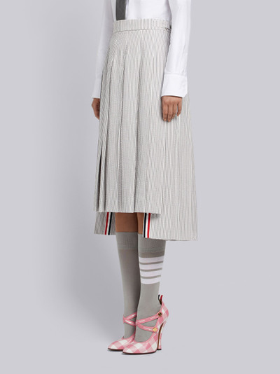 Thom Browne Medium Grey Seersucker Below-the-knee Pleated Skirt outlook