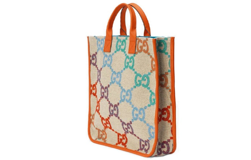 GUCCI (WMNS) Gucci Rainbow Gradient Logo Flax Tote 'Beige Orange' 550763-2KMA0-8485 outlook