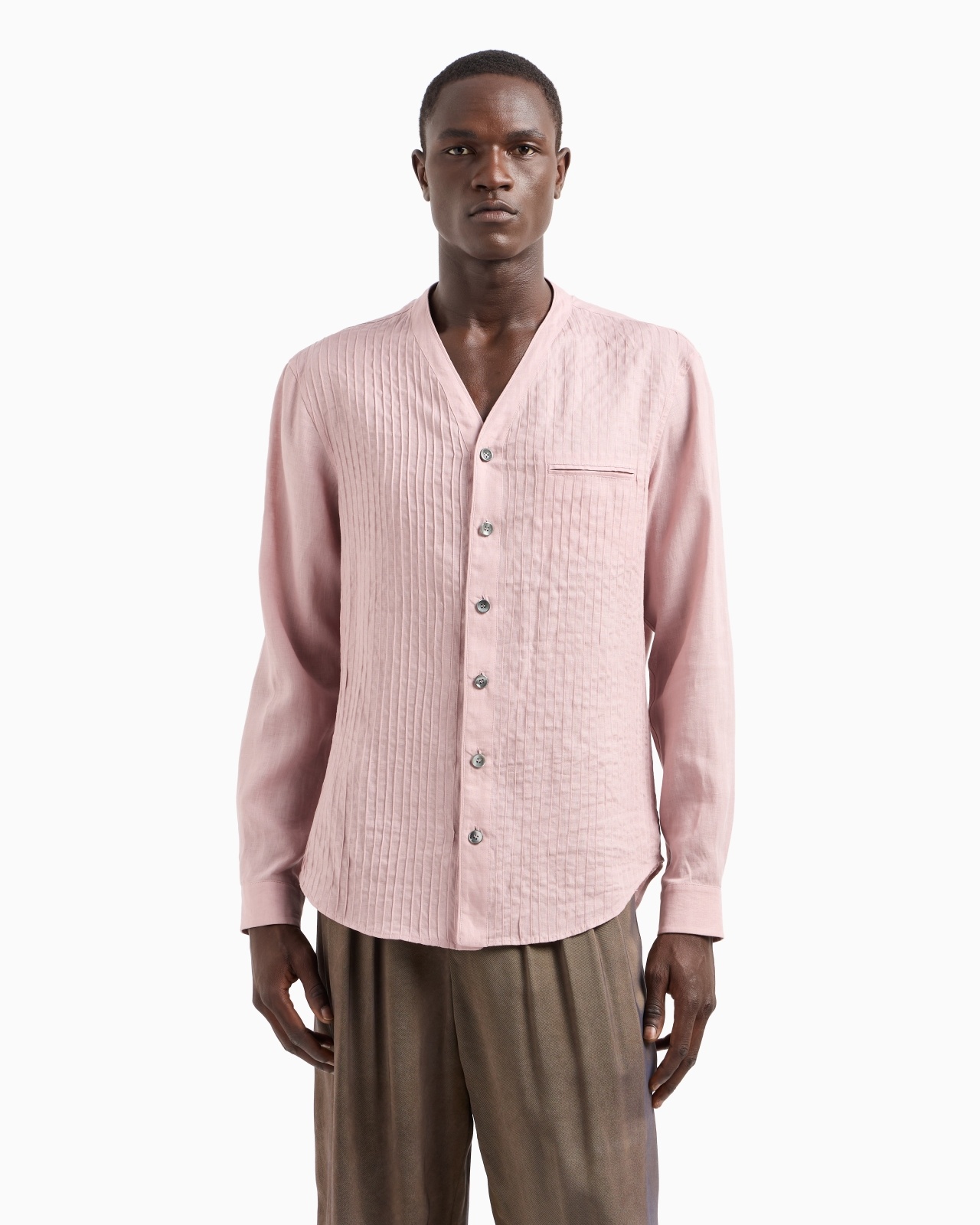 REGULAR-FIT LINEN SHIRT WITH FRONT RIBS - 4