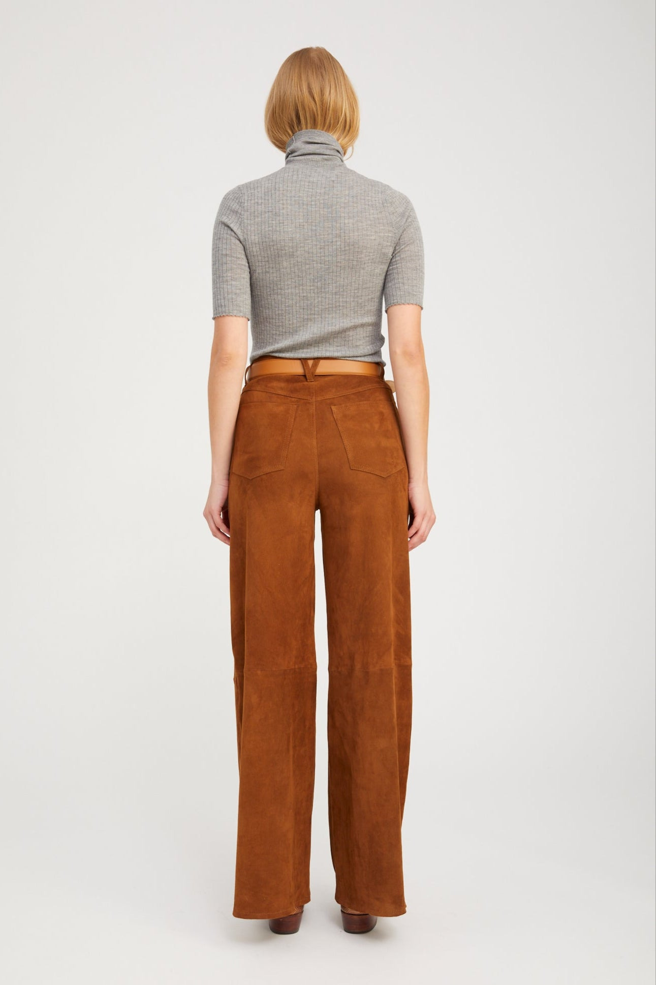 DARK COGNAC SUEDE 5 POCKET WIDE LEG - 4