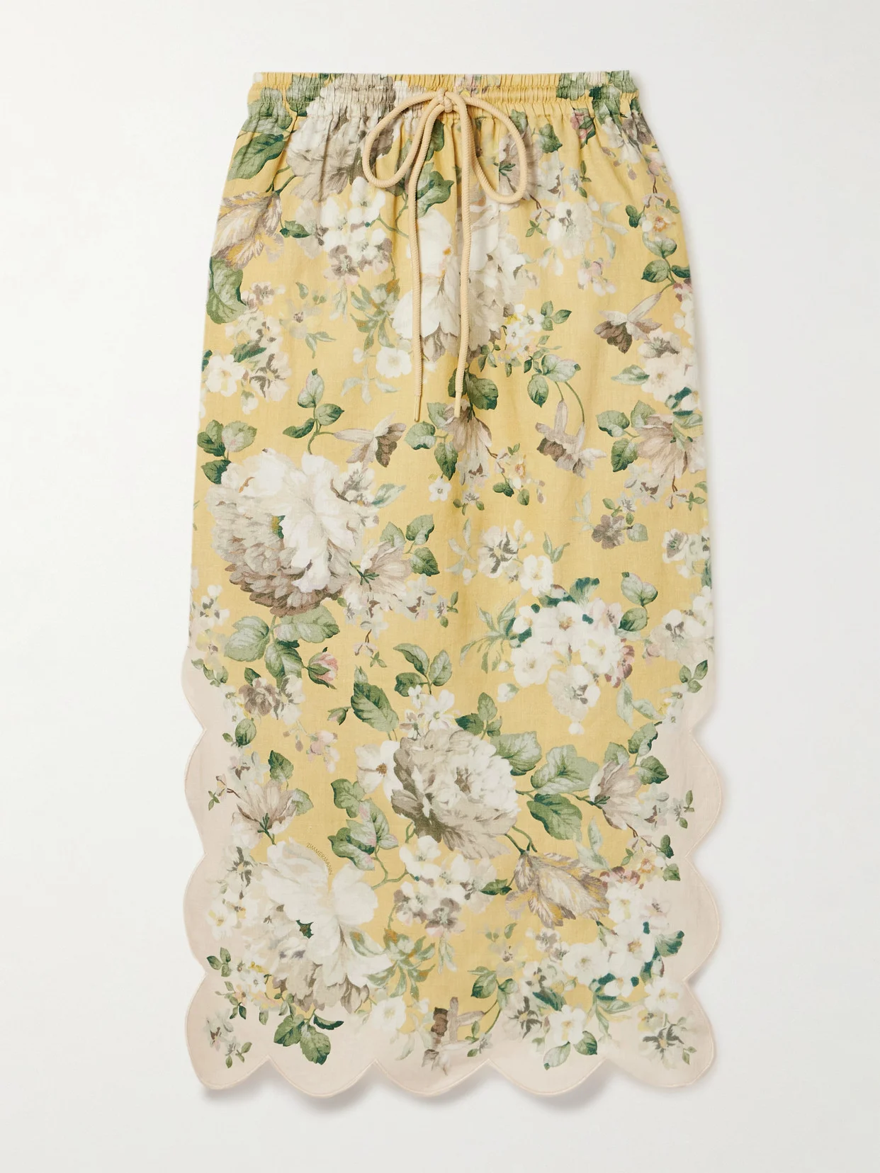 Acacia Scalloped Floral-print Linen Midi Skirt - 1
