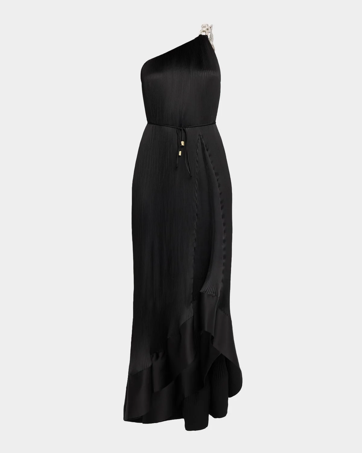Mariah One-Shoulder Pleated Satin Maxi Dress - 1