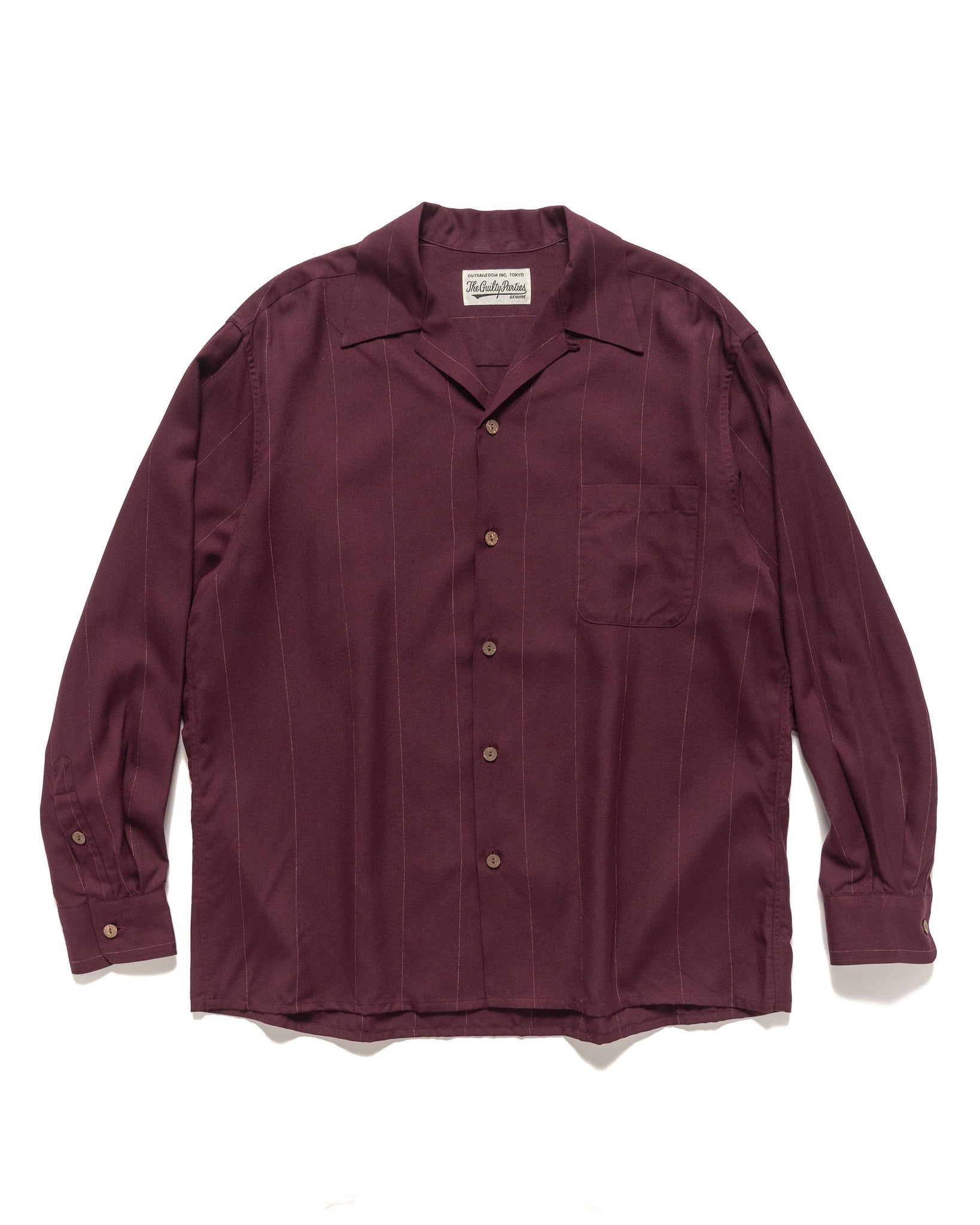 Kasuri Open Collar Shirt L/S Burgundy