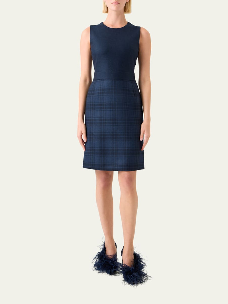 AKRIS Check Wool Double-Face Sleeveless A-Line Dress outlook