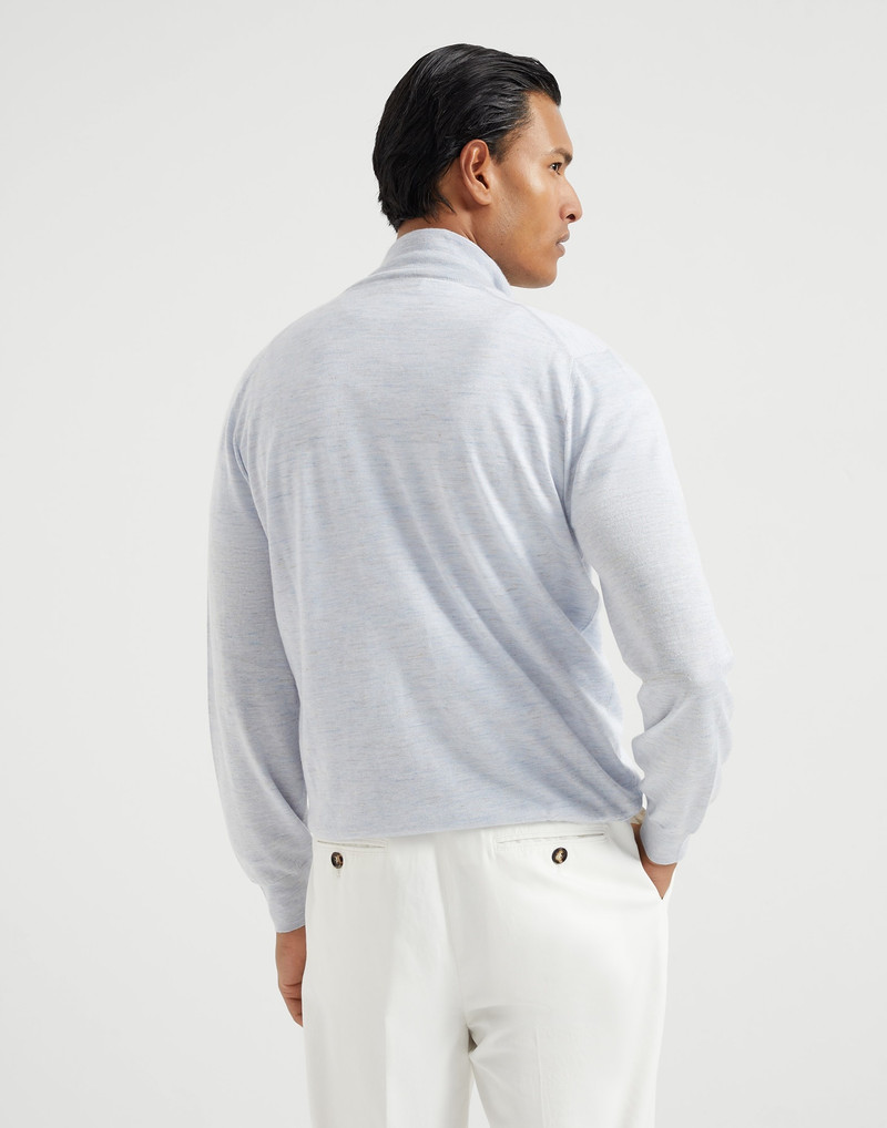 Brunello Cucinelli Lightweight cashmere, silk and linen turtleneck cardigan with zipper outlook