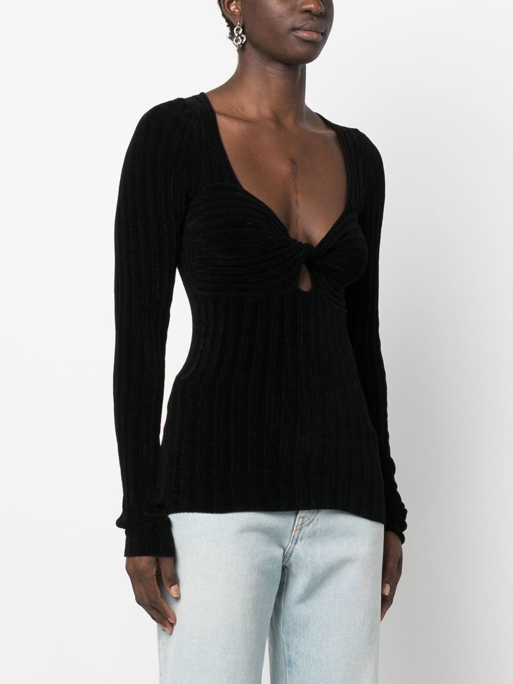 twist-front ribbed long-sleeve top - 3