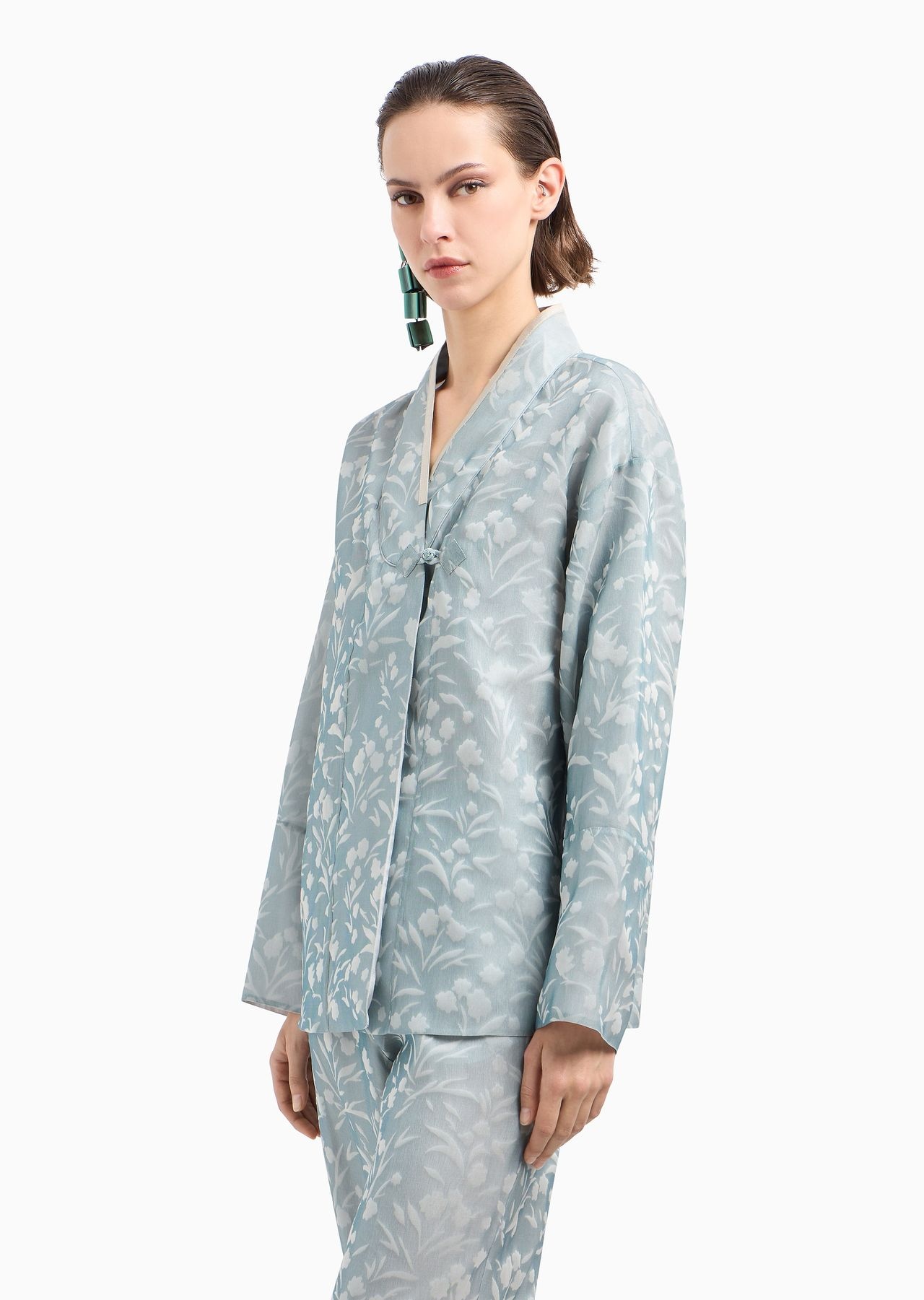 Floral jacquard silk short kimono - 2