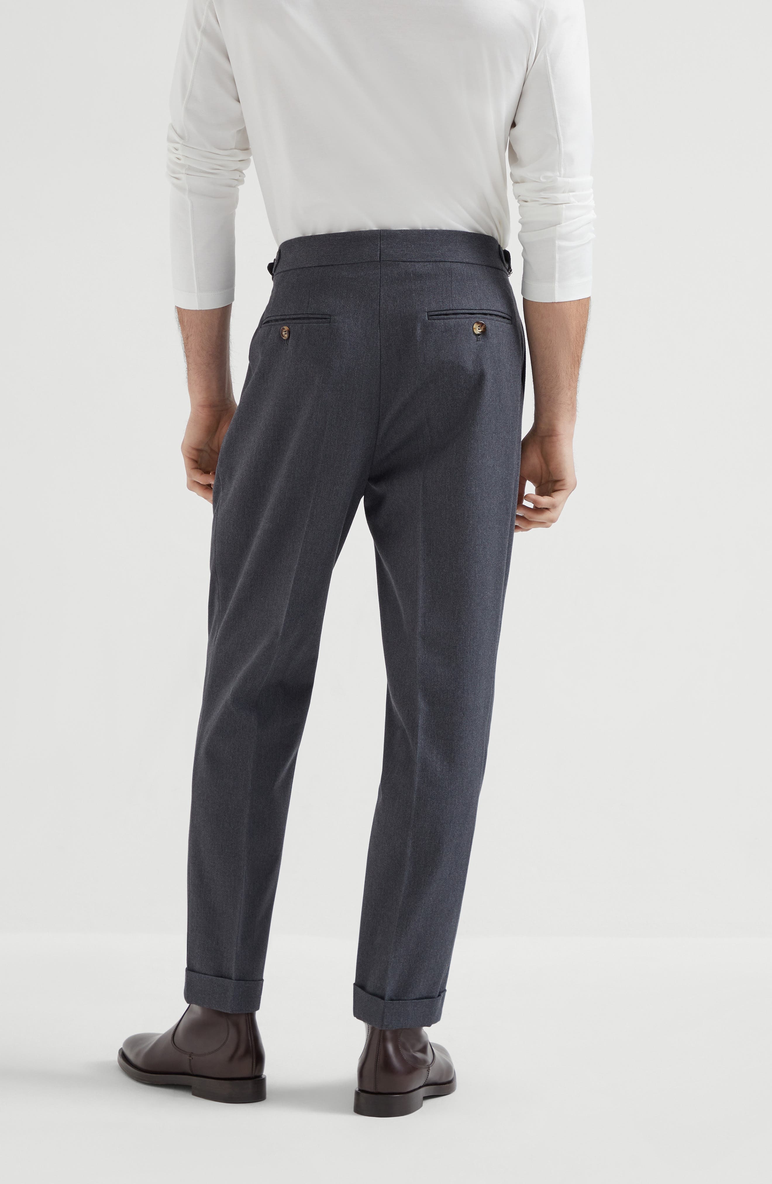 Brunello Cucinelli Gabardine tailor fit trousers in Lead at Nordstrom - 3