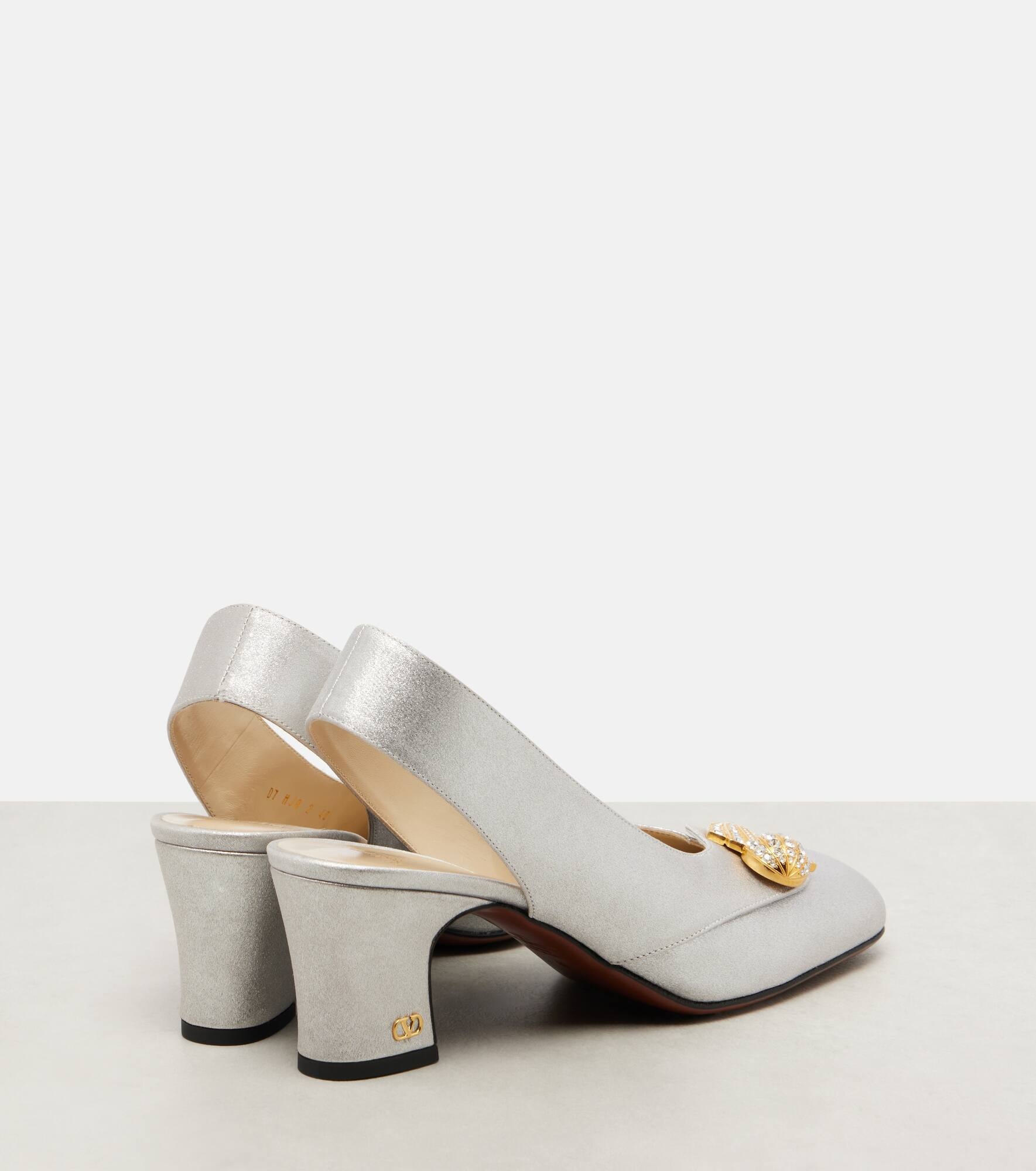 Adamantine embellished satin slingback pumps - 2