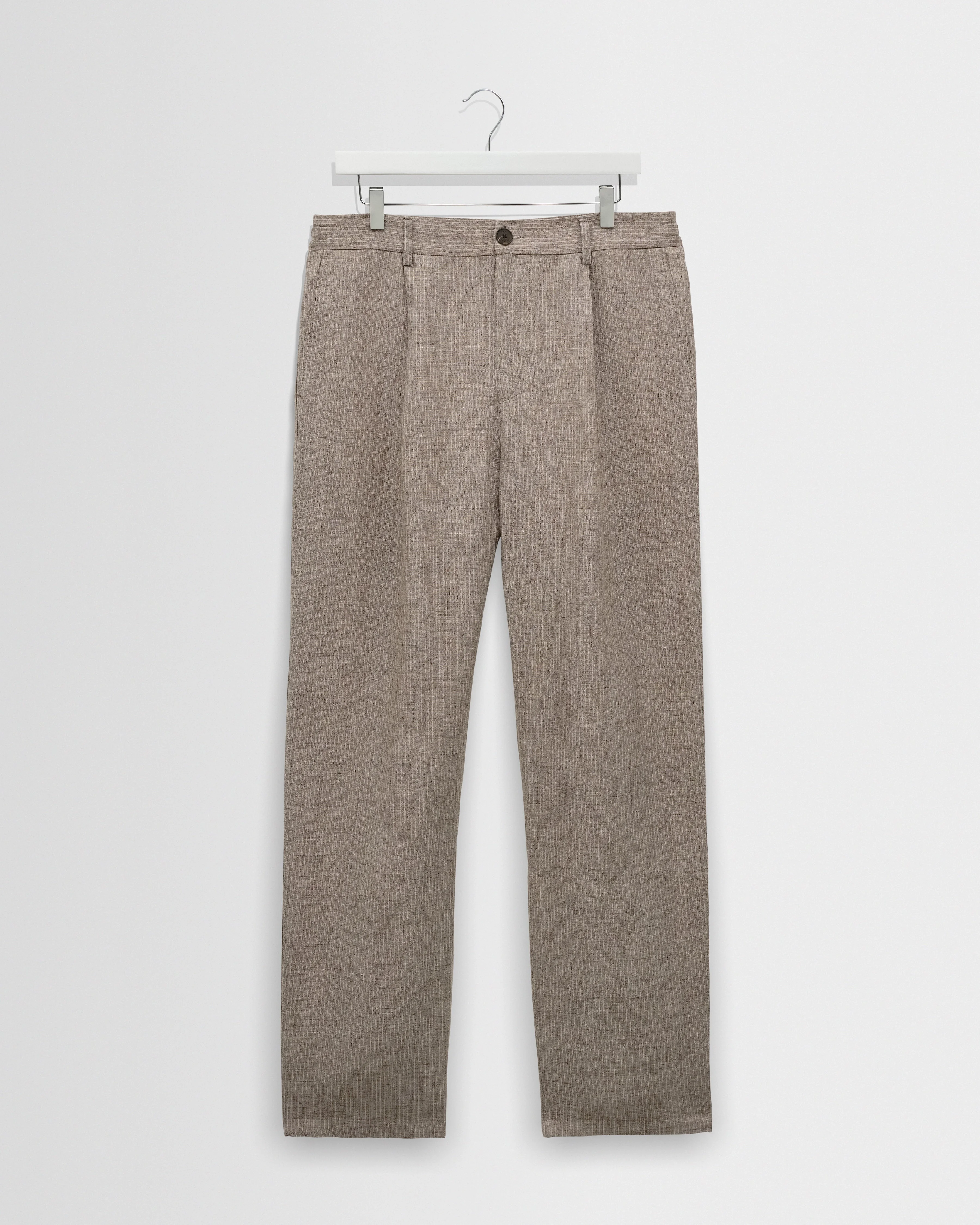 Malham - Natural And Brown Stripe Linen Wide Fit Trousers - 1