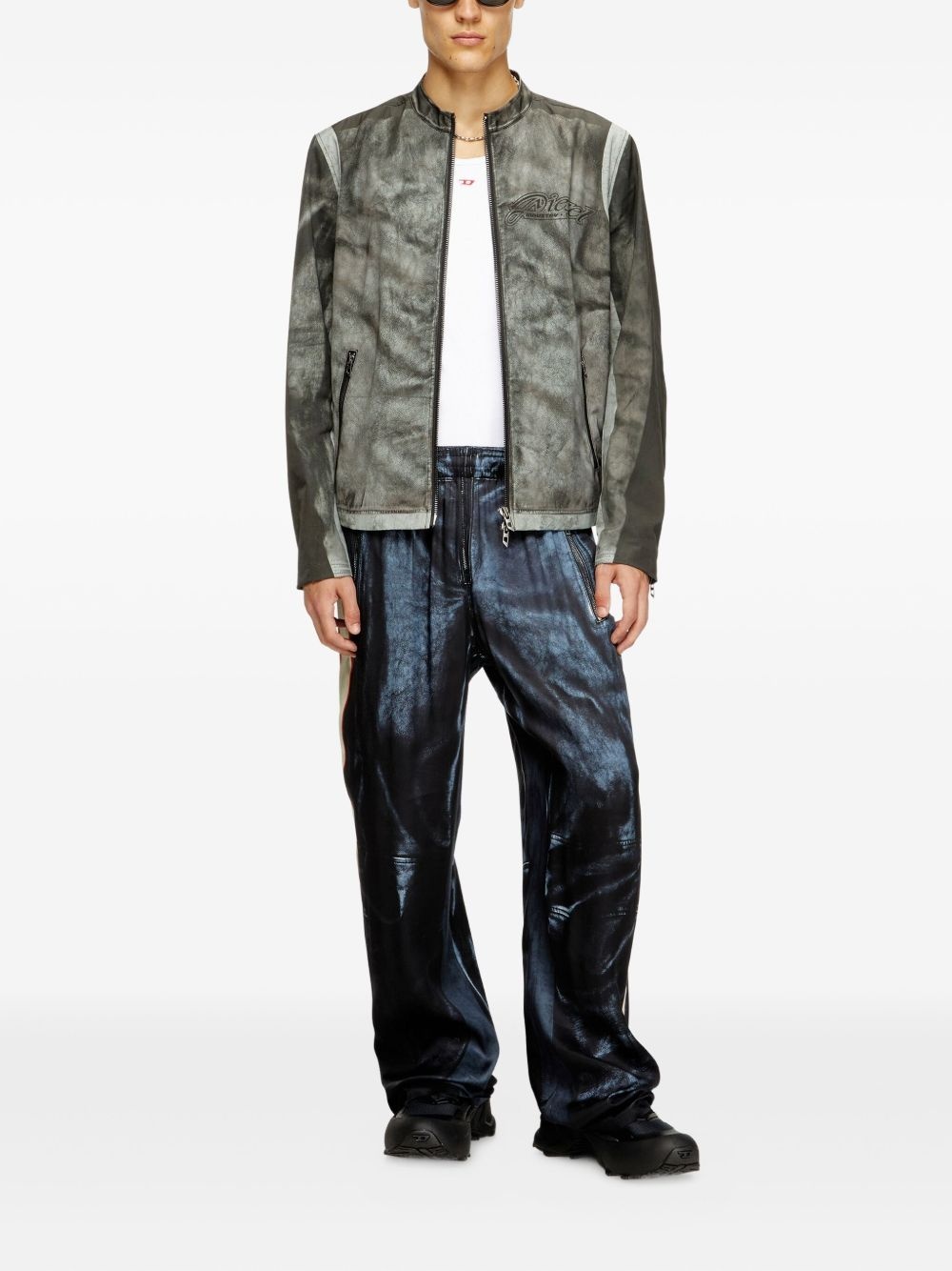panelled logo biker jacket - 2