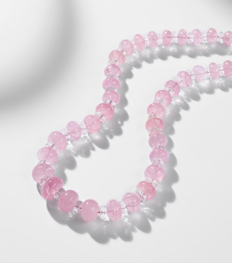Beaded necklace with morganite, white topaz, and diamonds 5