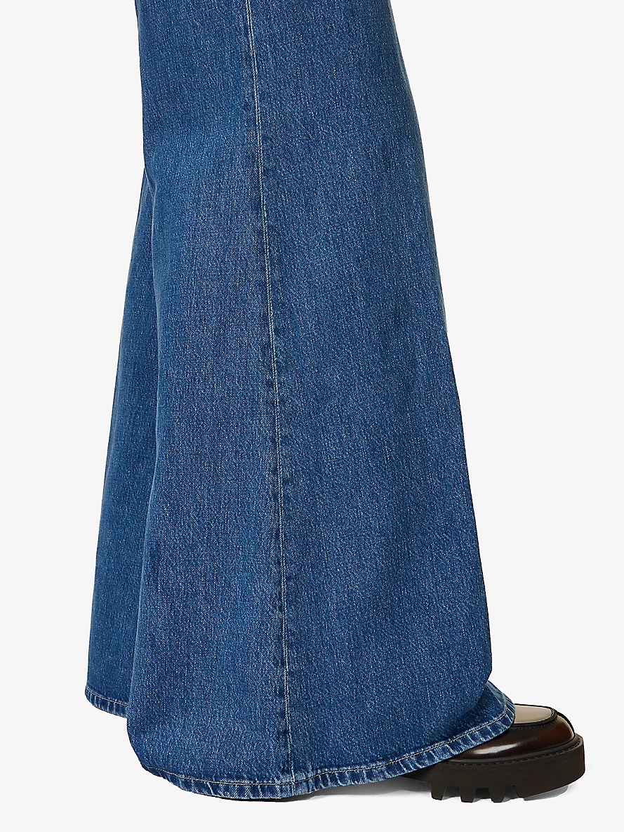 Contrast-stitch wide-leg mid-rise recycled denim jeans - 5