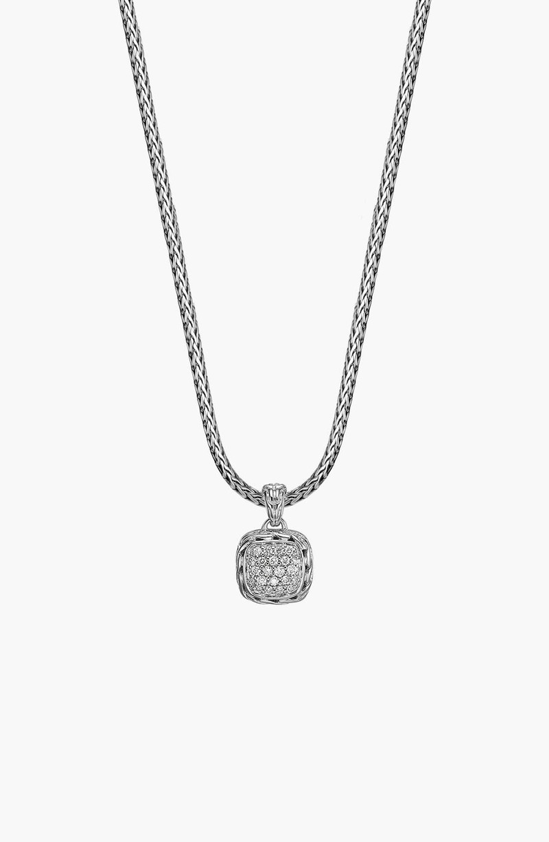 John Hardy Carved Chain Necklace, Silver, Diamonds 1