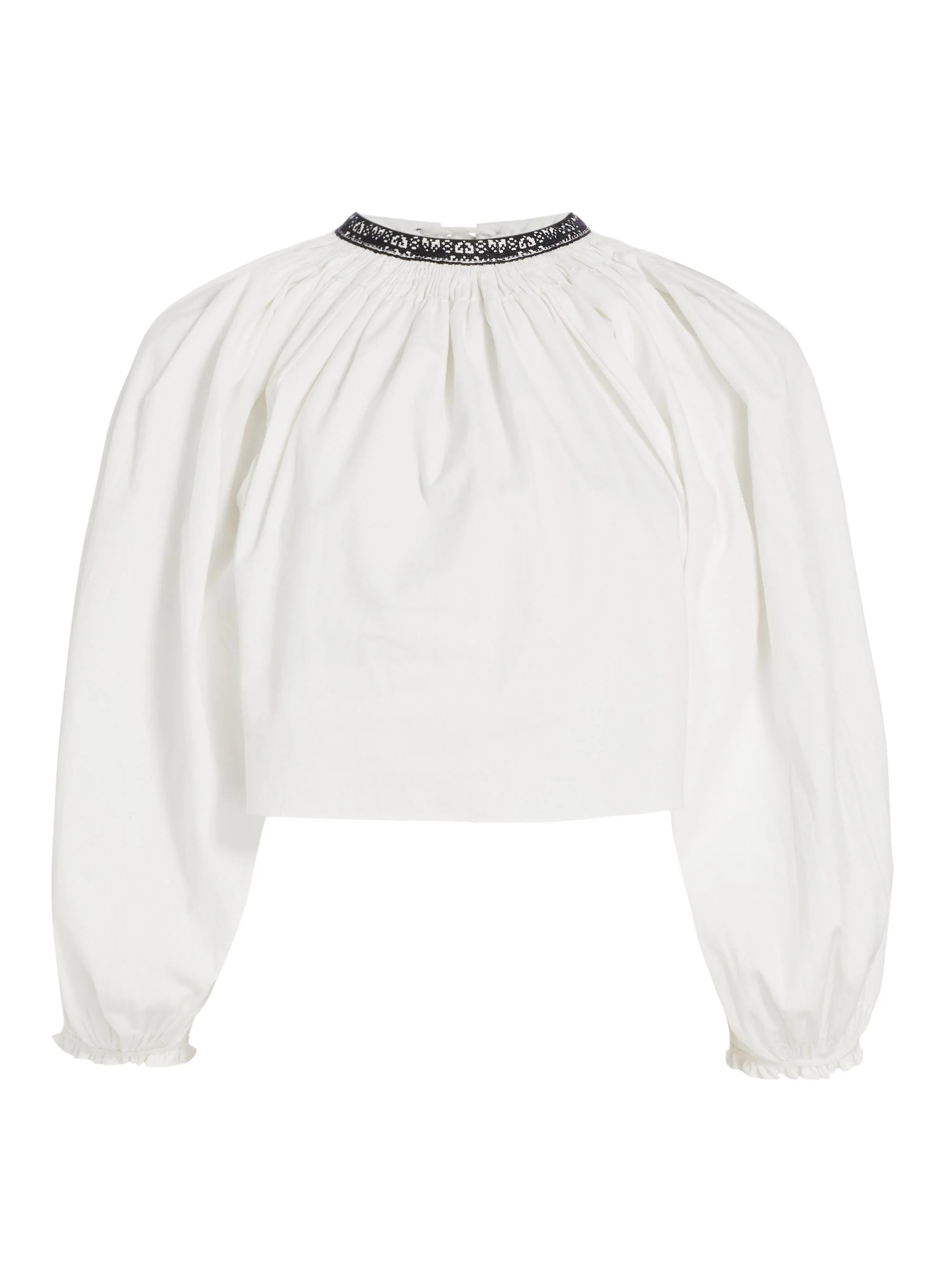 Women's Split-Neck Blouson Crop Top - Vintage Ivory - 1