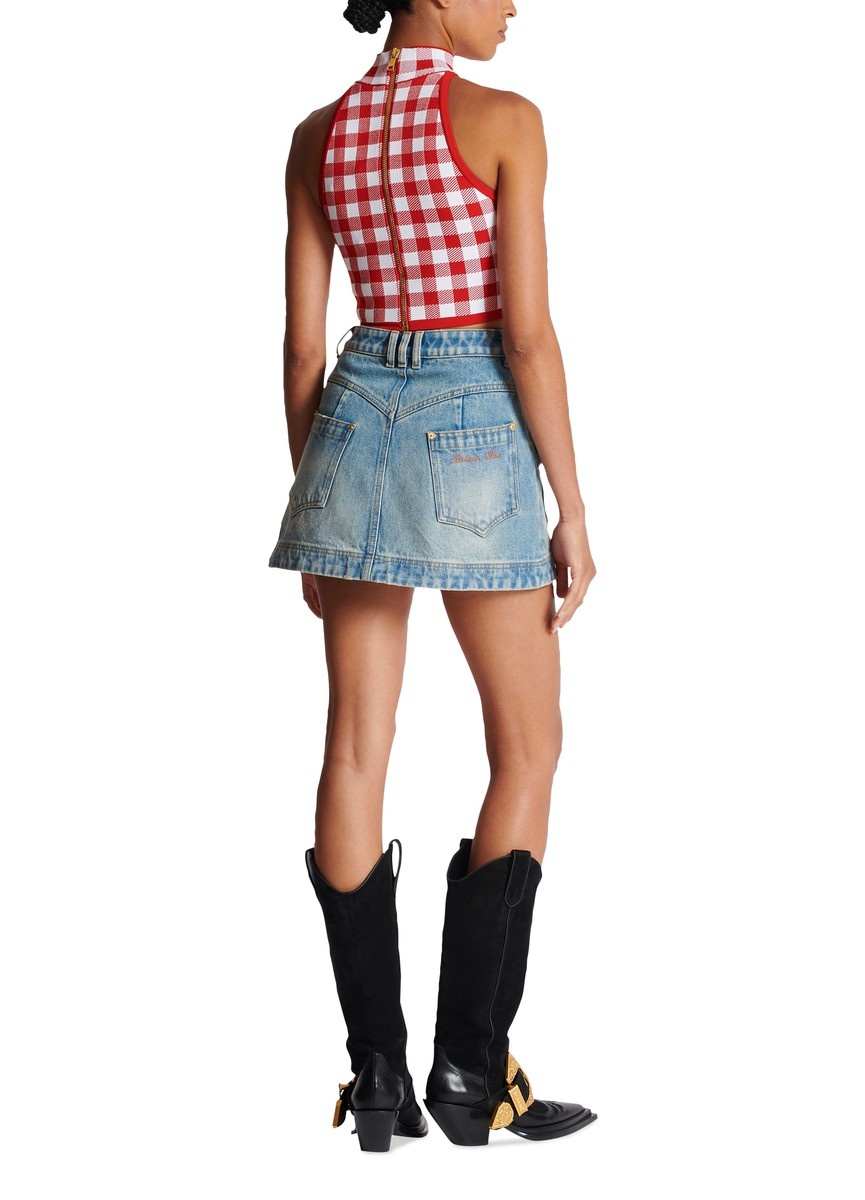 Fine-Gauge Knit Gingham Tank Top - 3