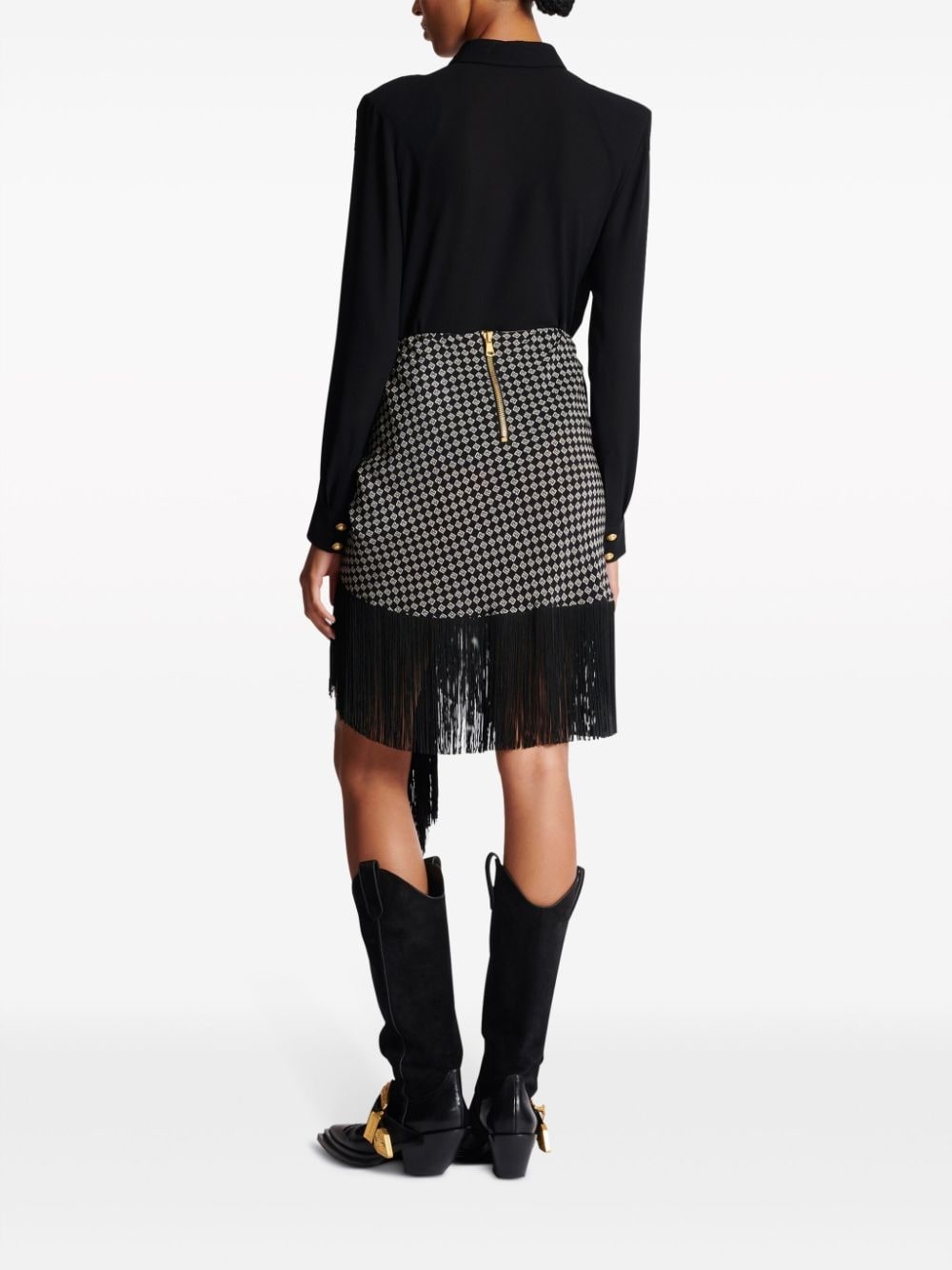 fringed paisley-print silk miniskirt - 4