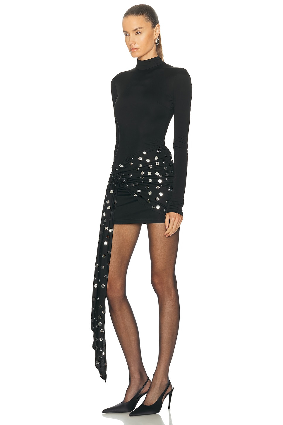 Polka Dot Overlay Detail Mini Dress - 3