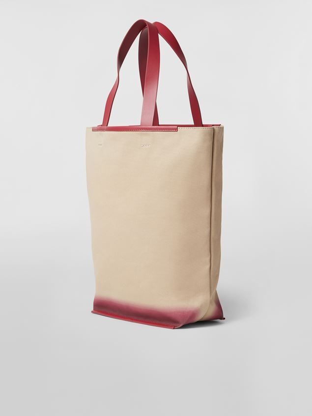 NORTH-SOUTH COTTON CANVAS SHOPPING BAG WITH OUTLINE BORDEAUX SPRAYED MOTIF - 3