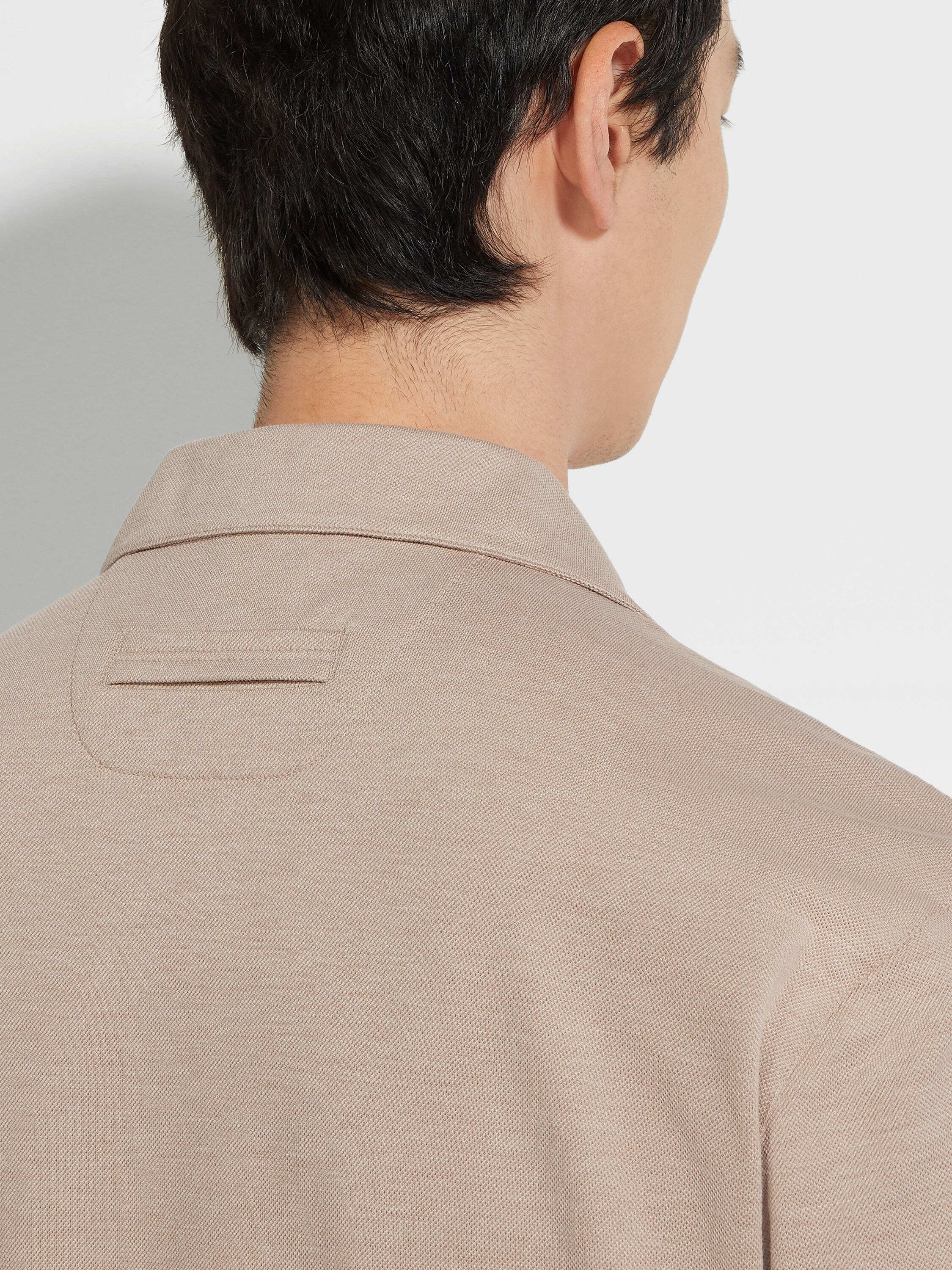 LIGHT TAUPE SILK AND COTTON PIQUET POLO SHIRT - 2