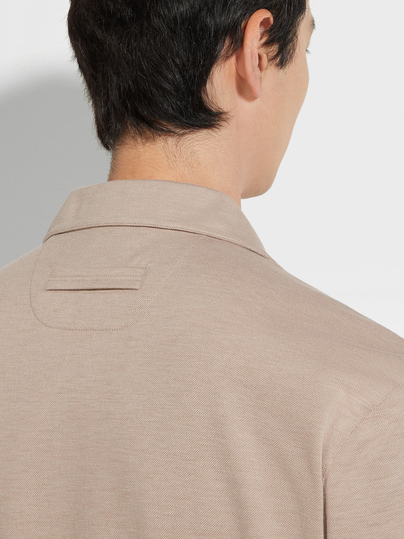 ZEGNA LIGHT TAUPE SILK AND COTTON PIQUET POLO SHIRT outlook