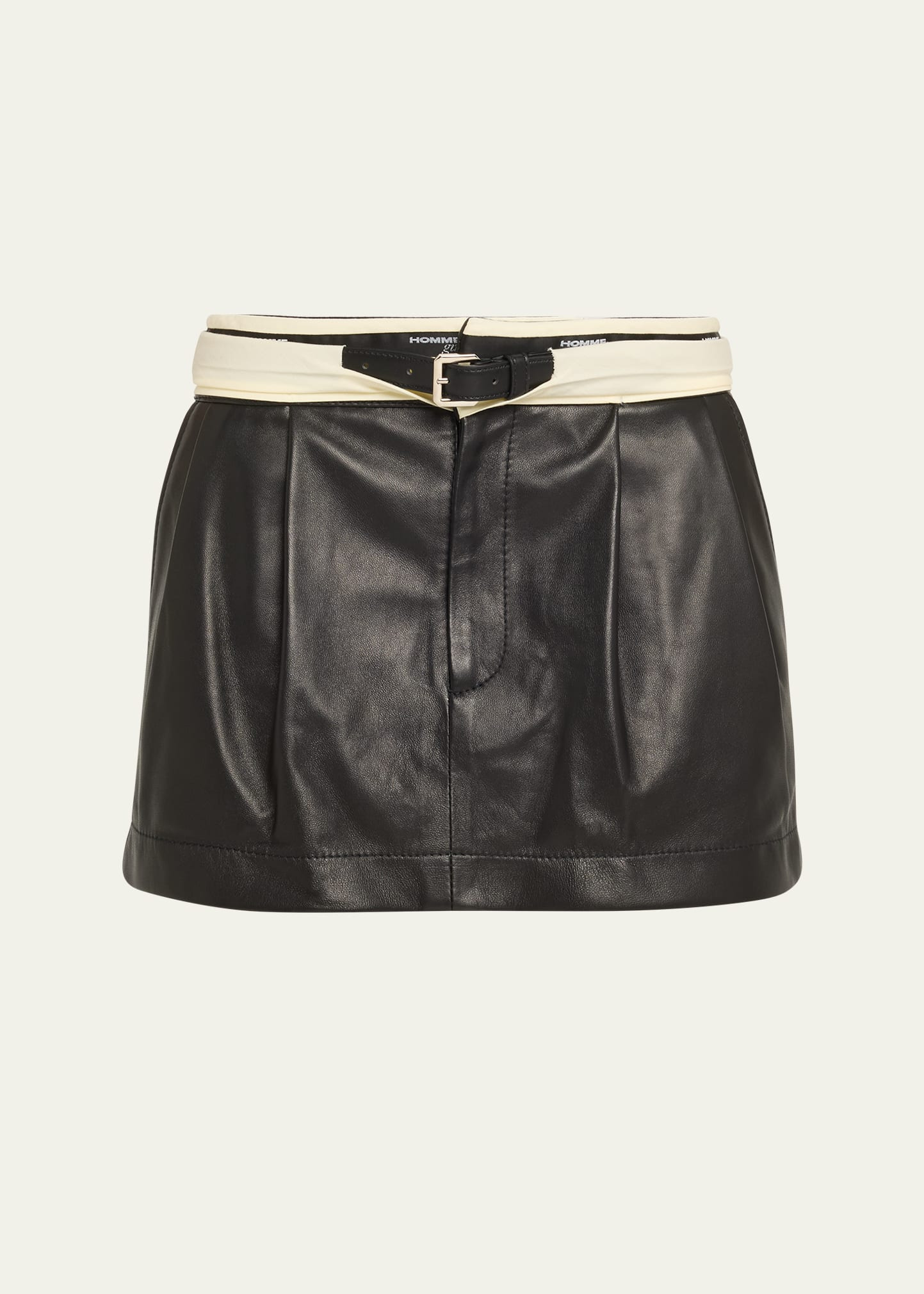 Belted Flip-Waist Leather Mini Skirt - 1
