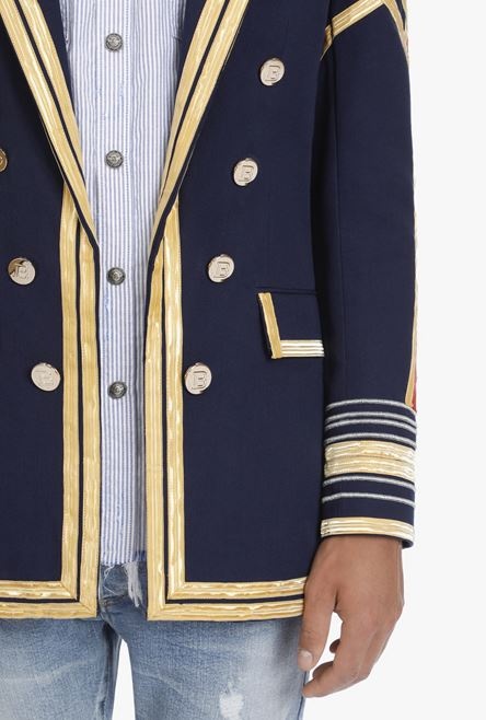 Navy blue embroidered blazer with double-breasted buttoned fastening - 6
