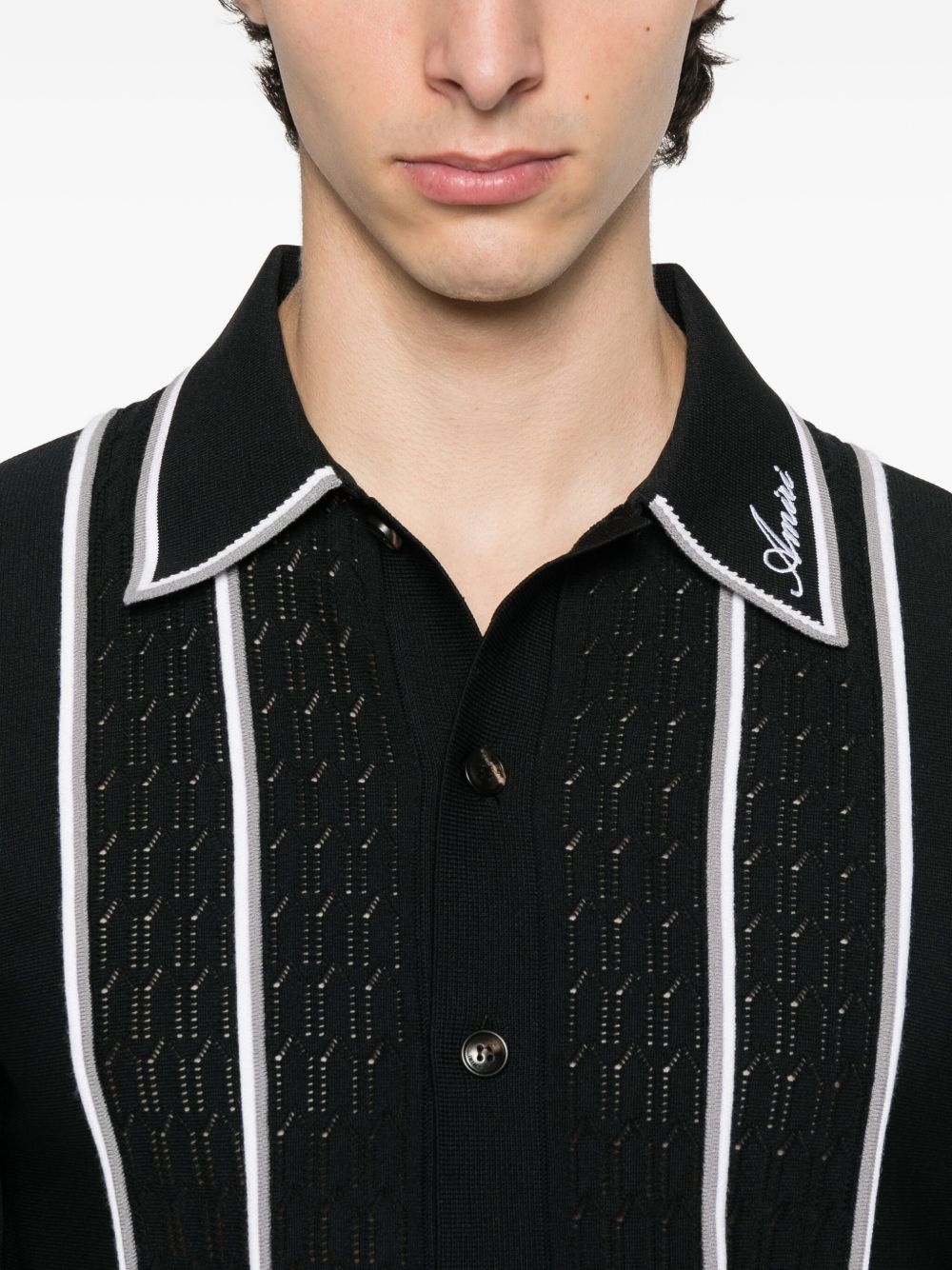stripe-panel knitted shirt - 4