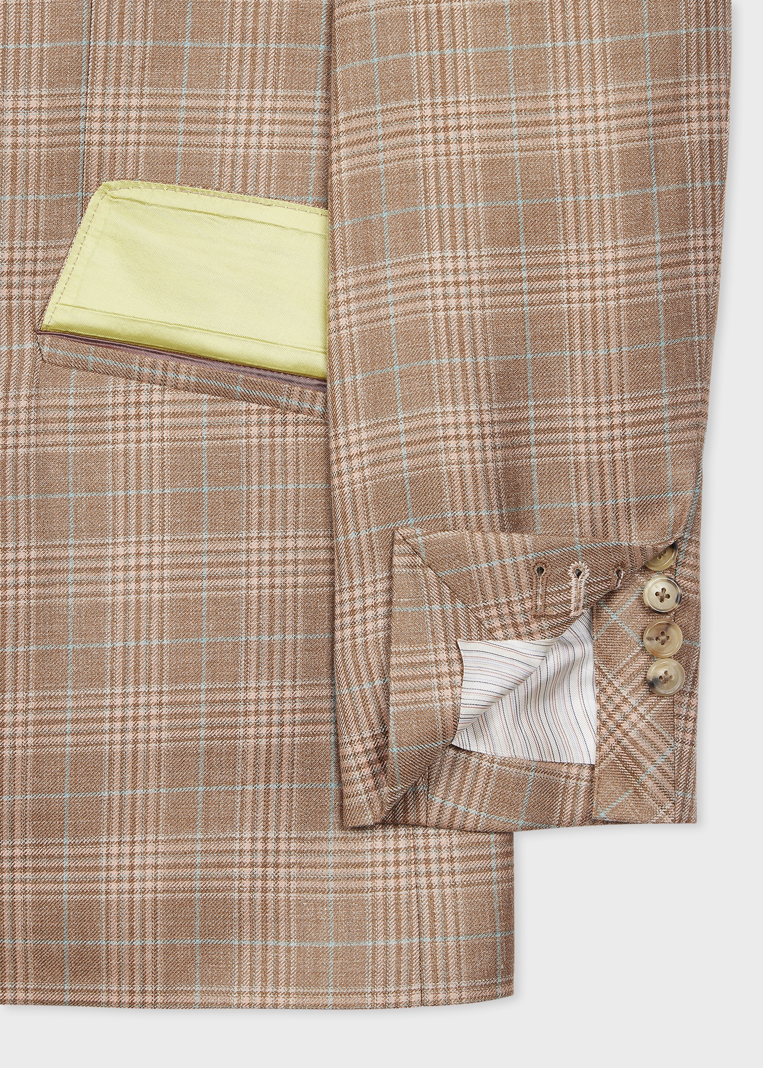 Light Brown Wool-Silk Check Double-Breasted Blazer - 3