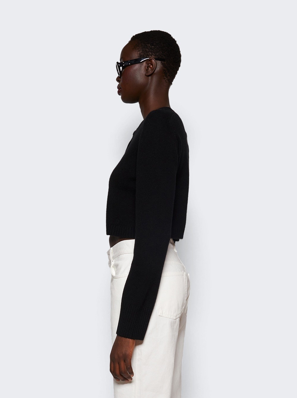 Zephir Cashmere Cropped Cardigan Black - 4