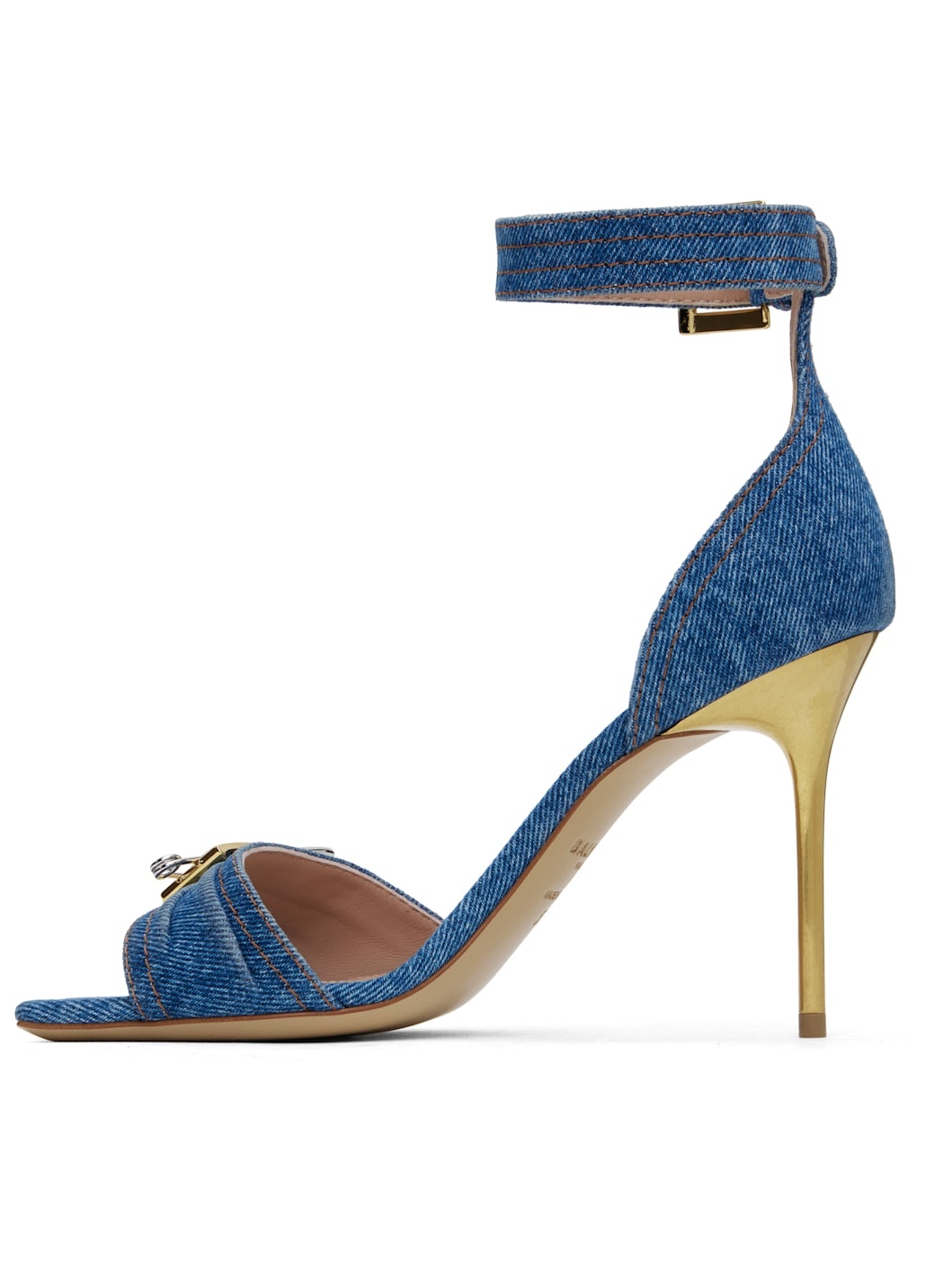 Blue Denim Safety Pin Heeled Sandals - 3