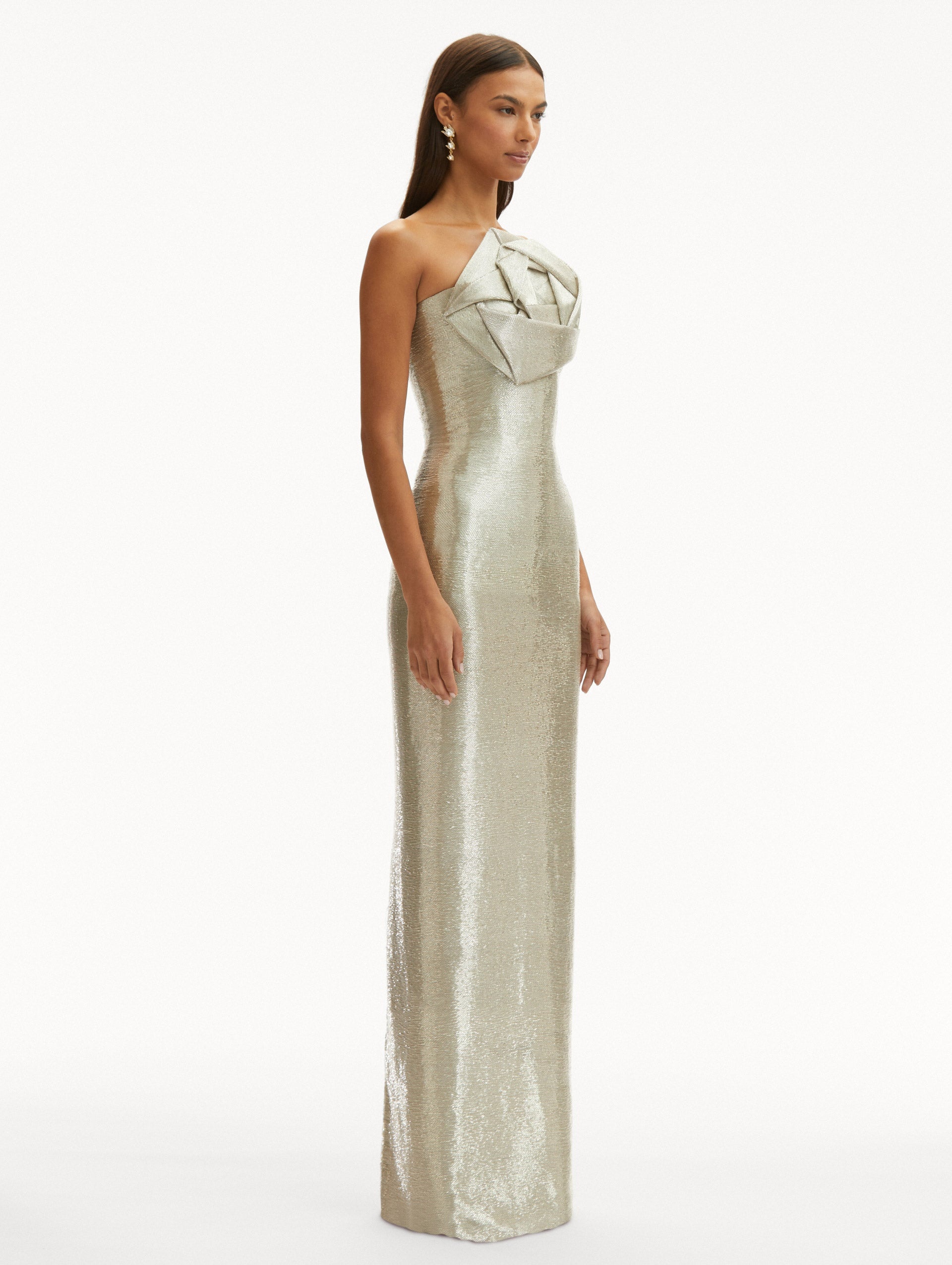 ROSETTE BUGLE BEAD COLUMN GOWN - 4
