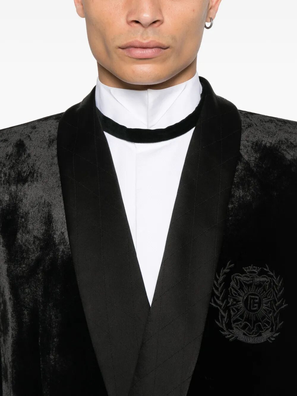 Balmain Men Velvet & Satin Side Belted Jacket With Tassel - 5