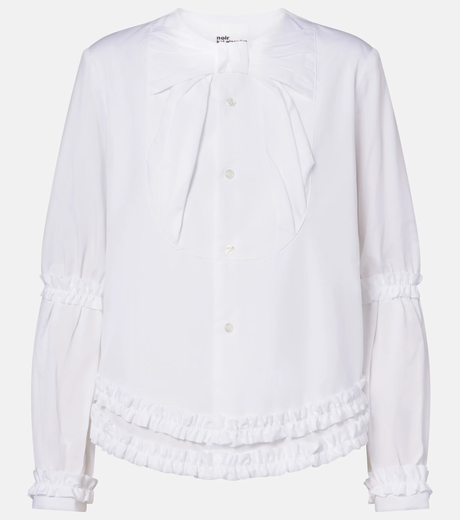 Bow-detail ruffled cotton poplin shirt - 1