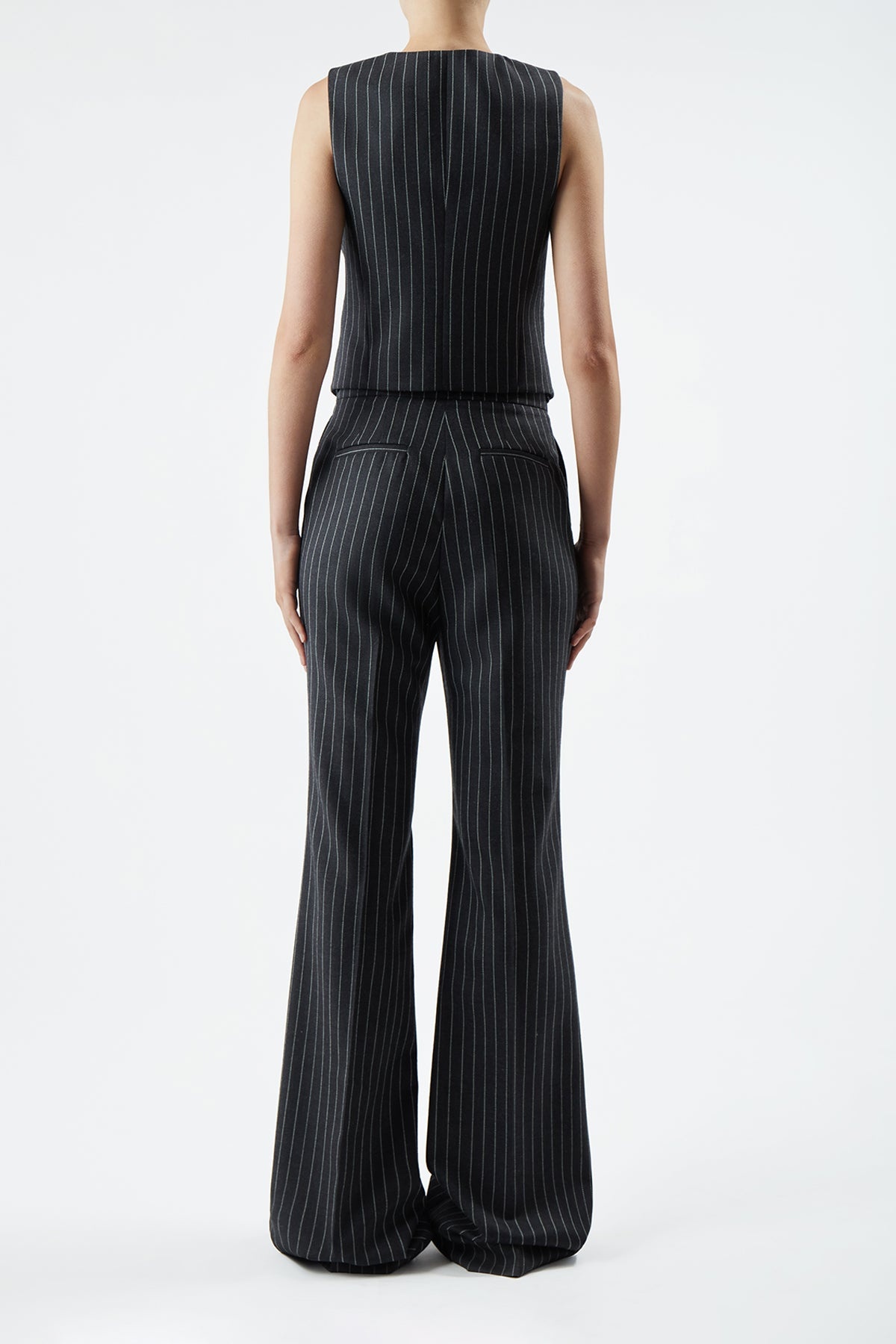 Zeta Vest in Grey Pinstripe Wool - 4