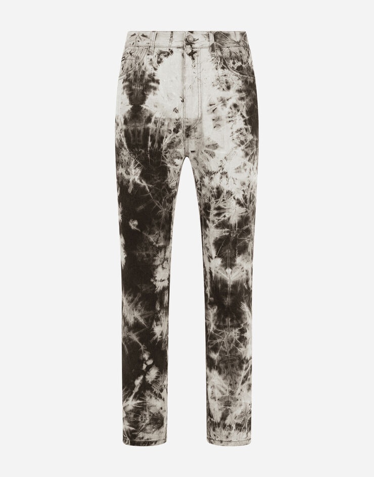 Regular-fit black jeans with marbled print - 3