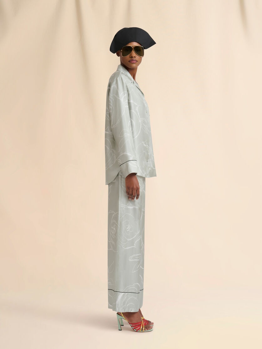 GREEN SILK PALAZZO TROUSERS WITH AURORA PRINT - 5