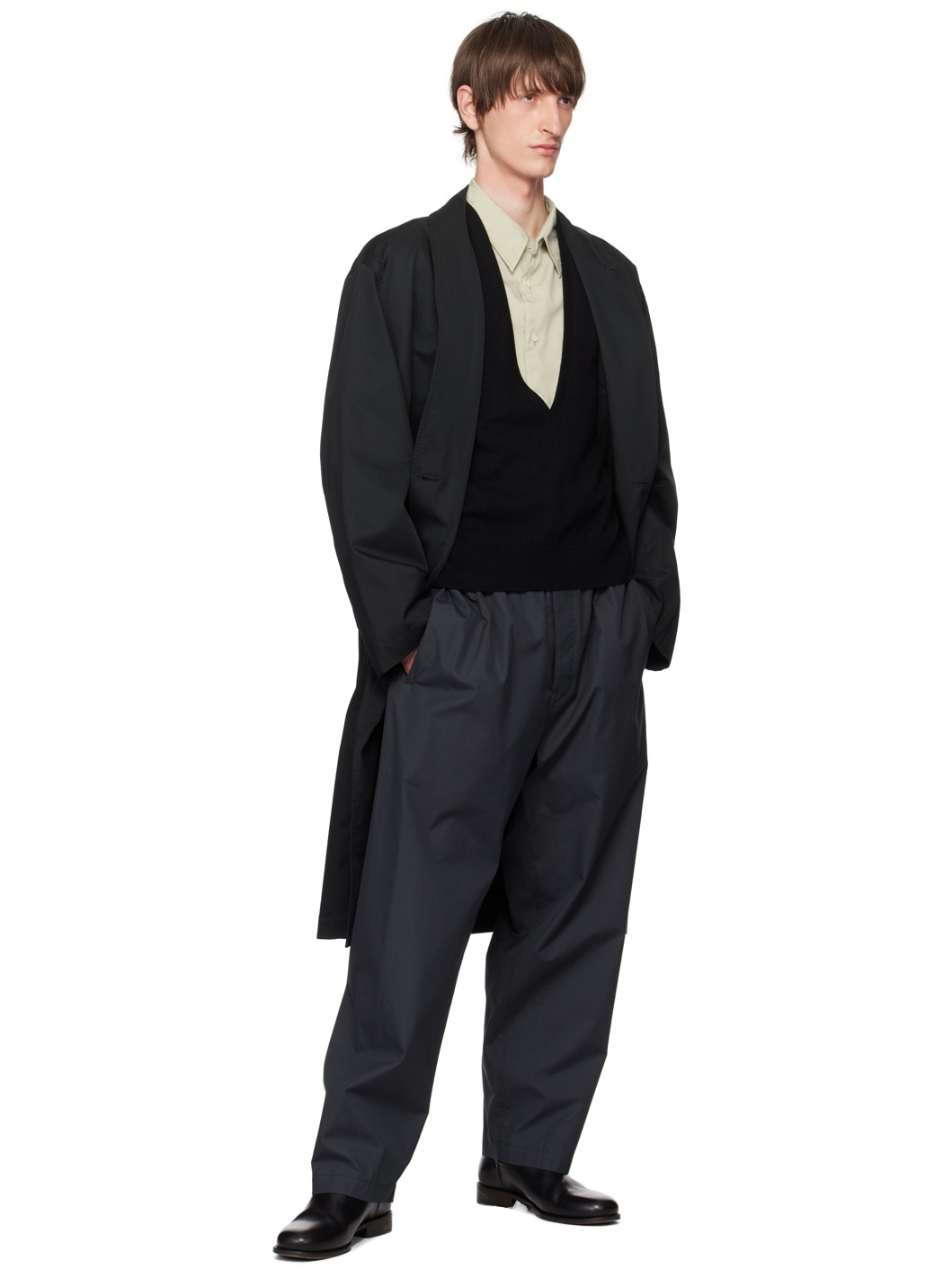 Lemaire Black Wrap Collar Trench Coat | REVERSIBLE