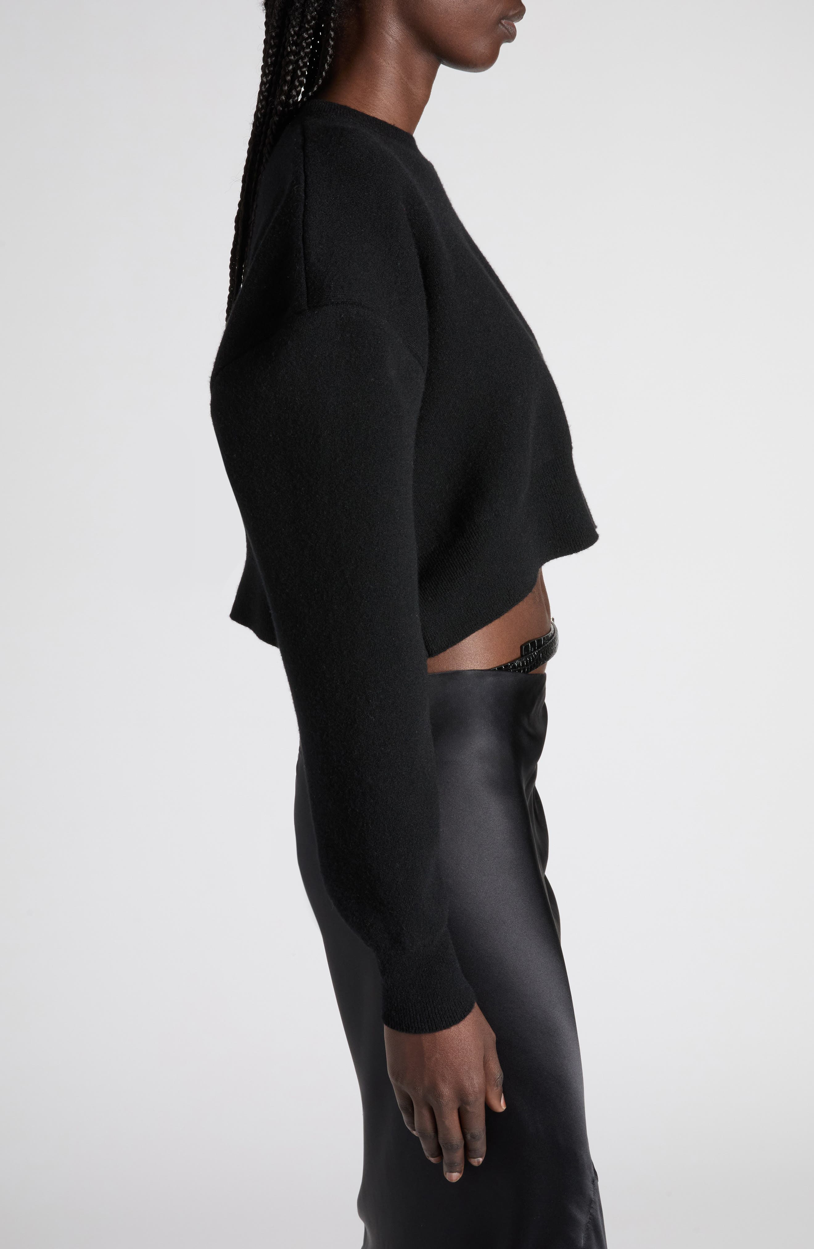 TOM FORD Sculptural Double Face Virgin Wool Blend Crop Sweater in Black at Nordstrom - 4