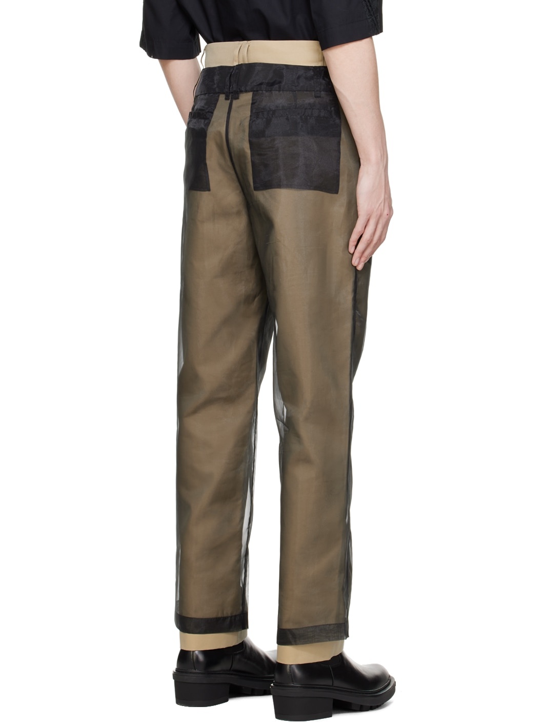 Black & Beige Layered Trousers - 3