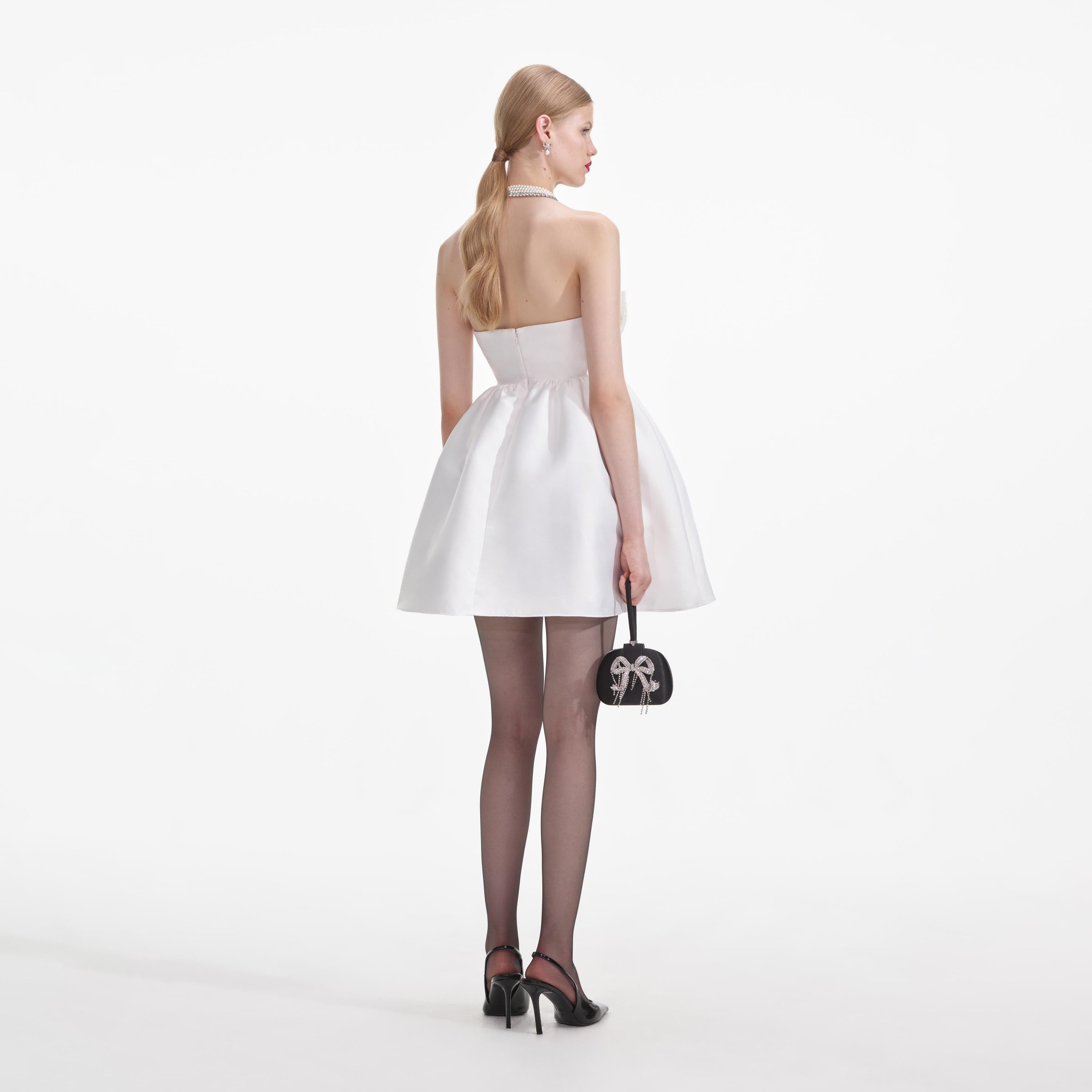 White Taffeta Bandeau Mini Dress - 3