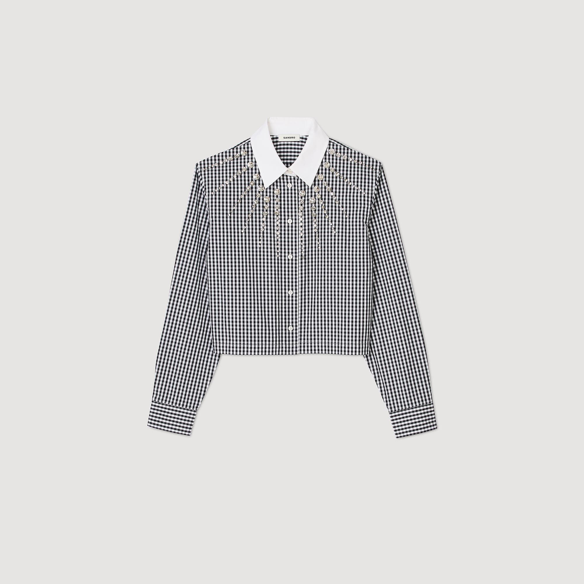 CROPPED SHIRT WITH RHINESTONE BIB - 1