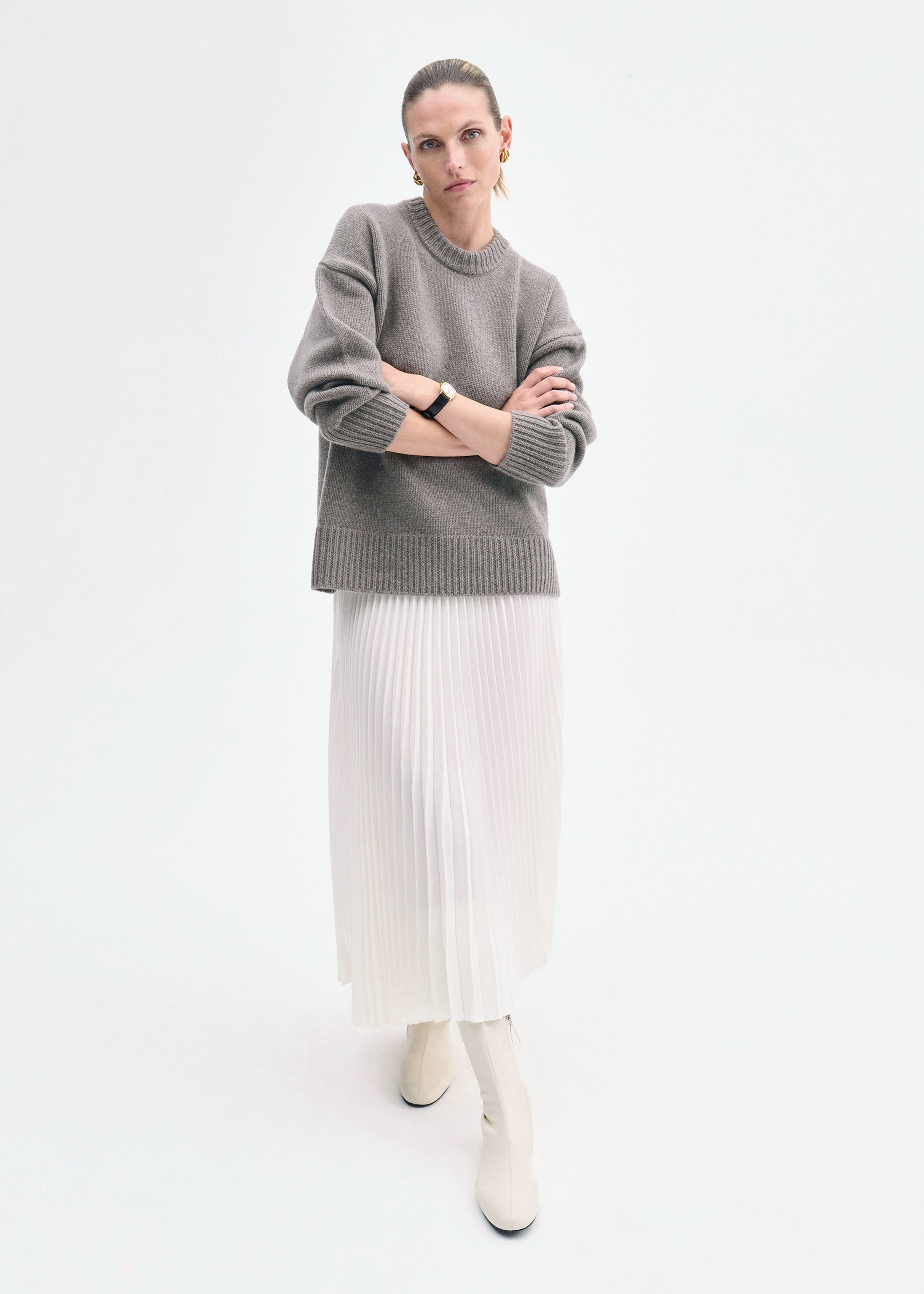 Pleated Elastic Waist Skirt in Stretch Crepe - 2