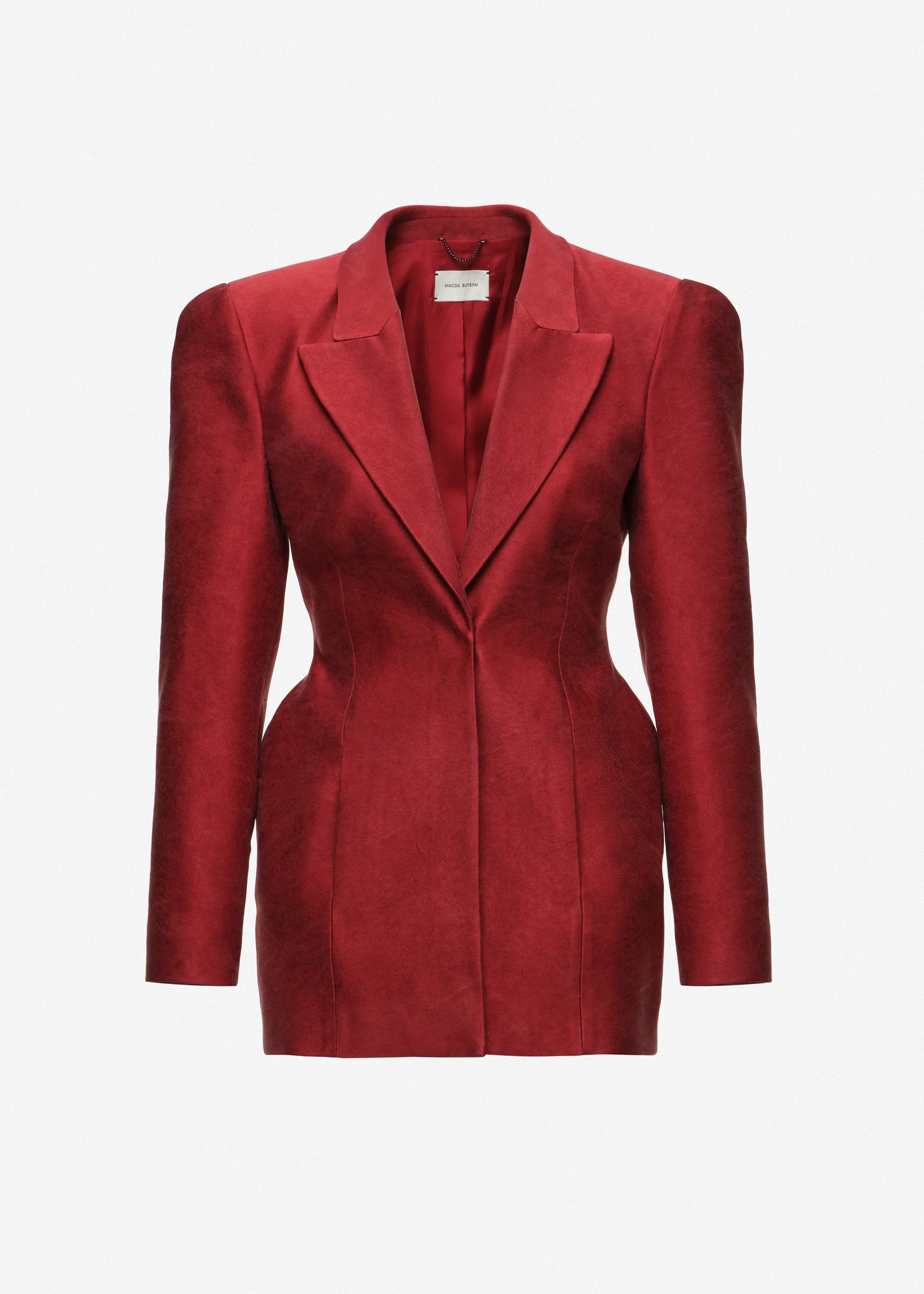 Sculpted silk hourglass blazer in red - 1