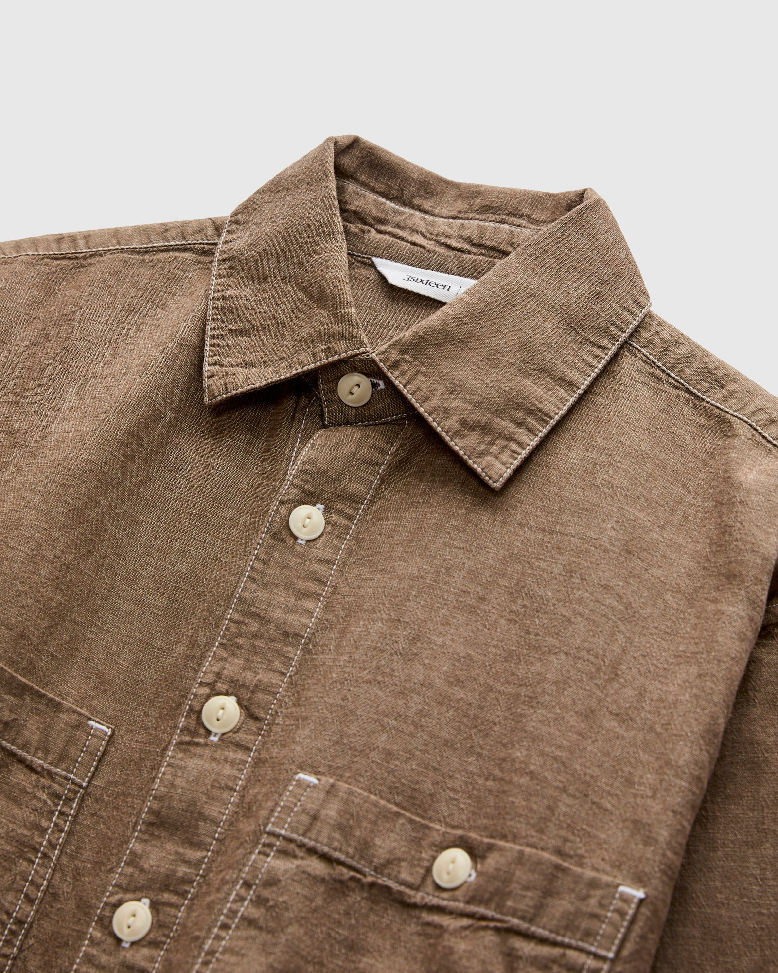 Utility Shirt in Brown Chambray - 3