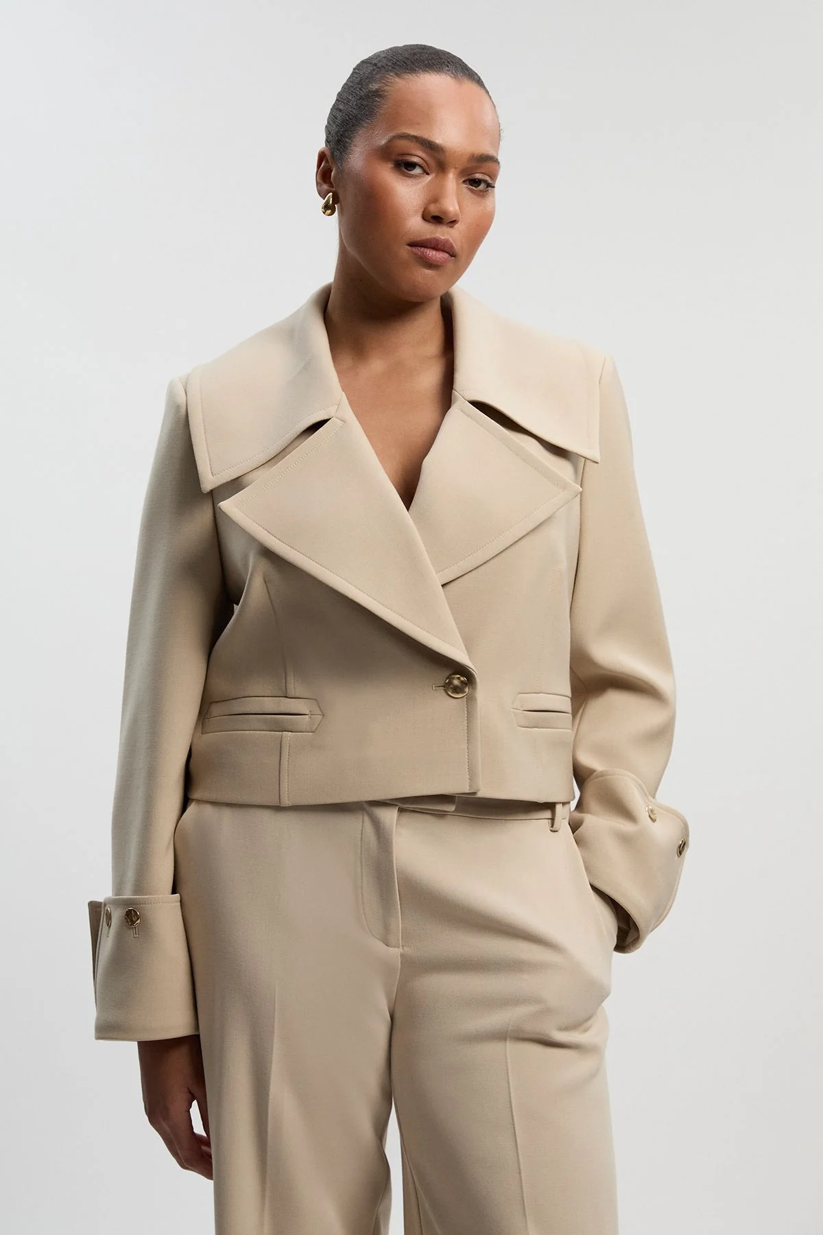 Plus Size Polished Tailored Button Detail Jacket - 1