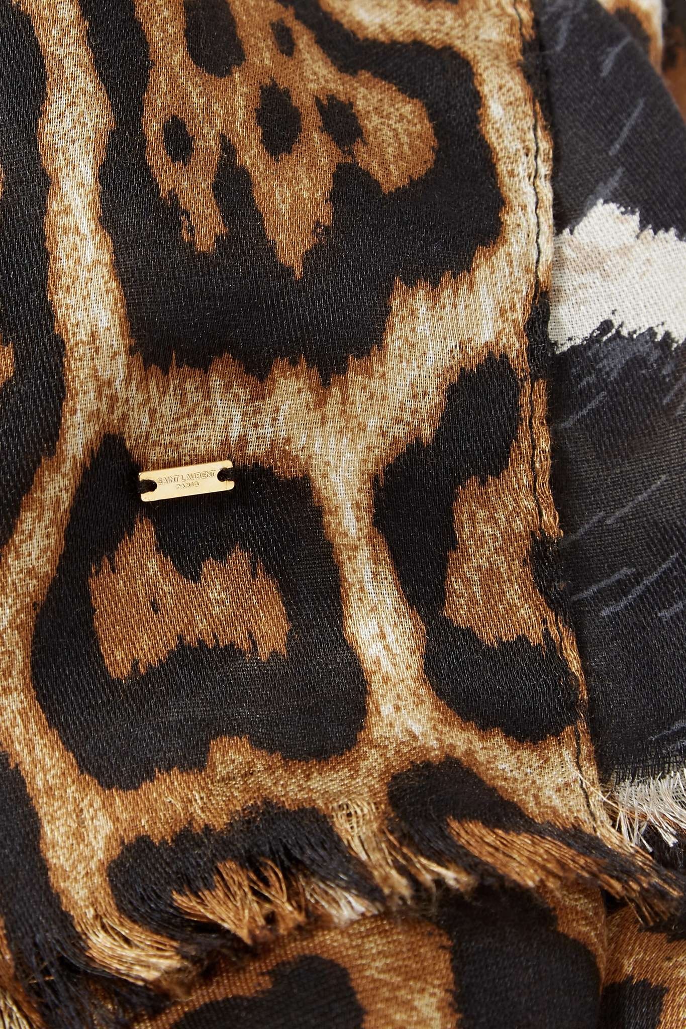 Fringed leopard-print silk scarf - 3