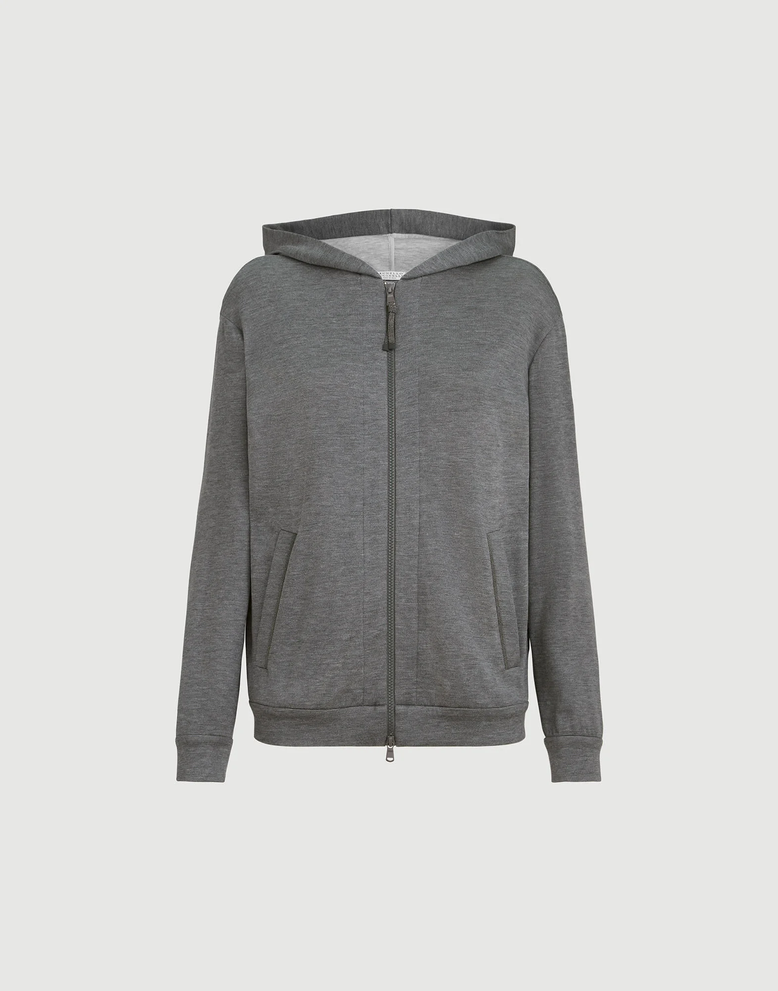 Cotton and silk interlock hooded sweatshirt with precious zipper pull - 1