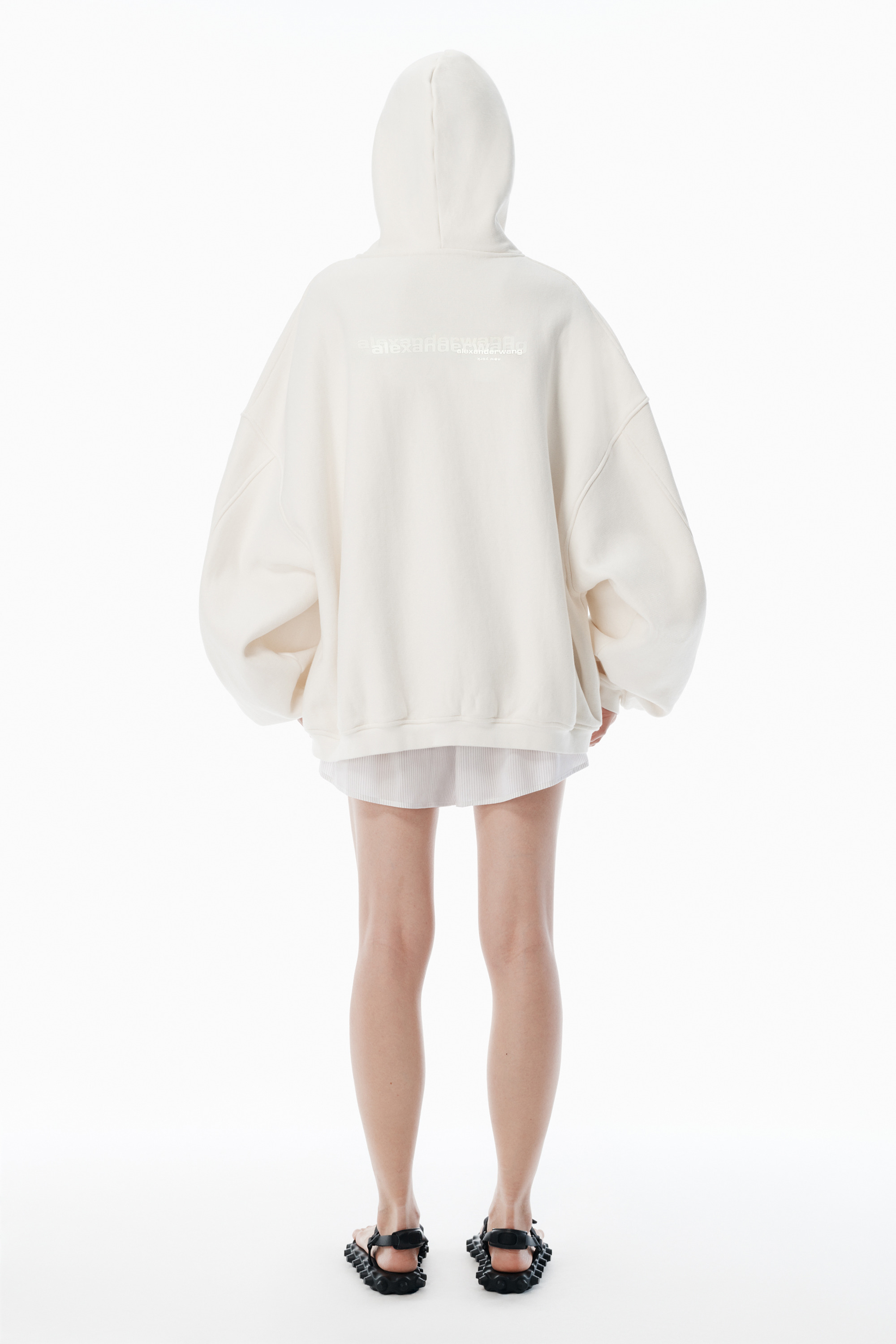 White Cotton Logo Zip-Up Hoodie - 4