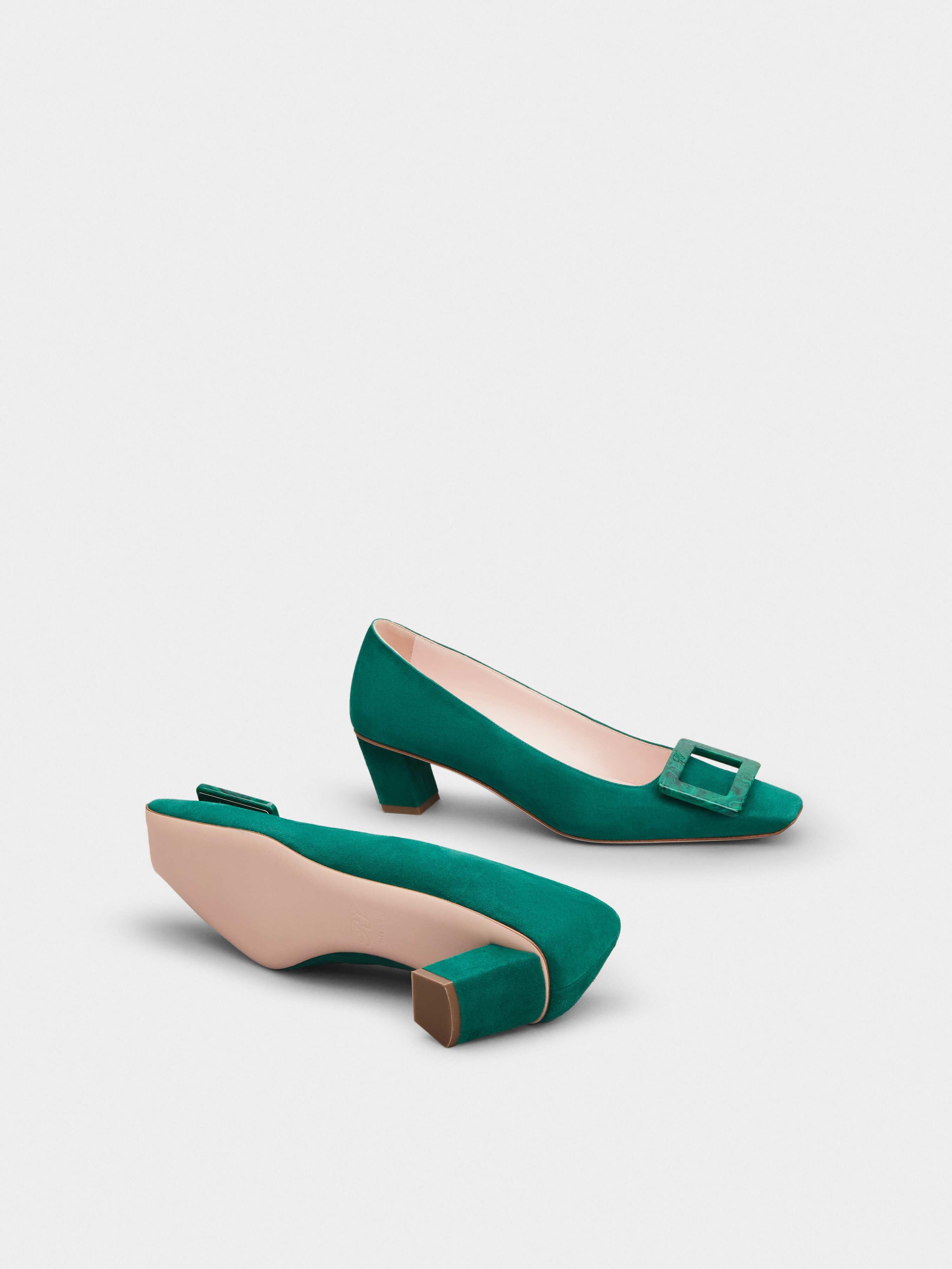 Belle Vivier Stone Buckle Pumps in Suede - 6